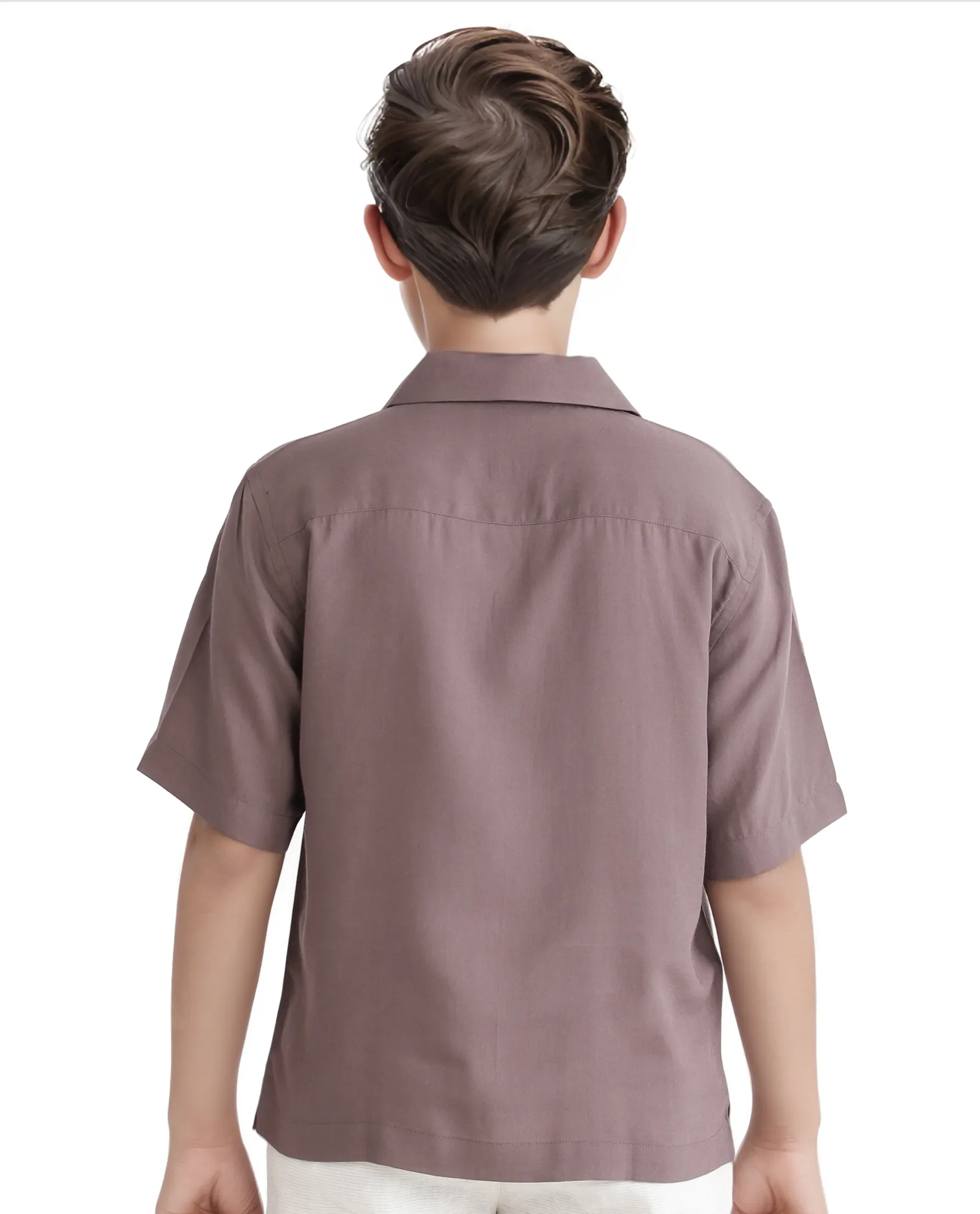 Rare Ones Kids Dubex Dusky Brown Modal Short Sleeve Solid Shirt - Image 6