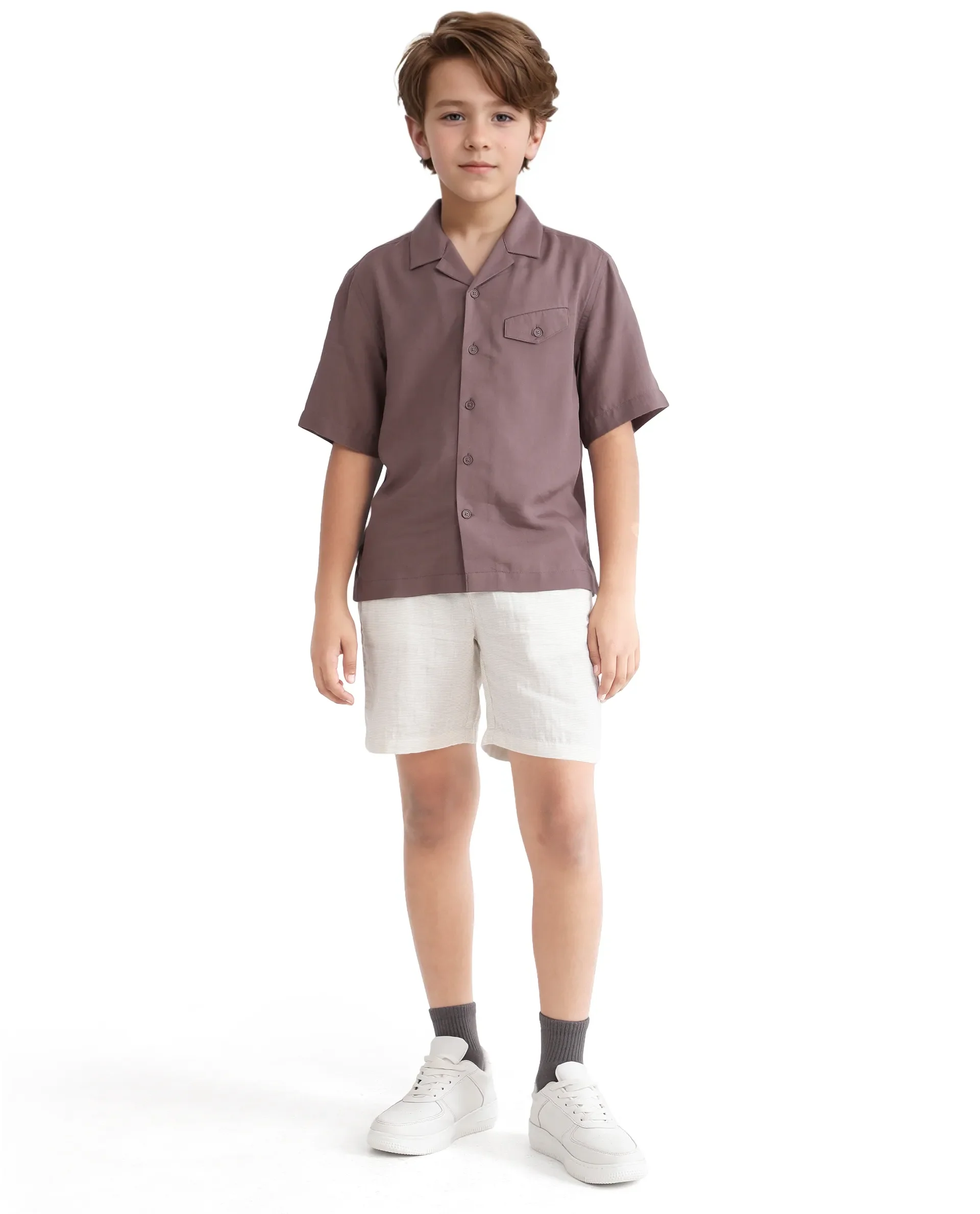 Rare Ones Kids Dubex Dusky Brown Modal Short Sleeve Solid Shirt - Image 7