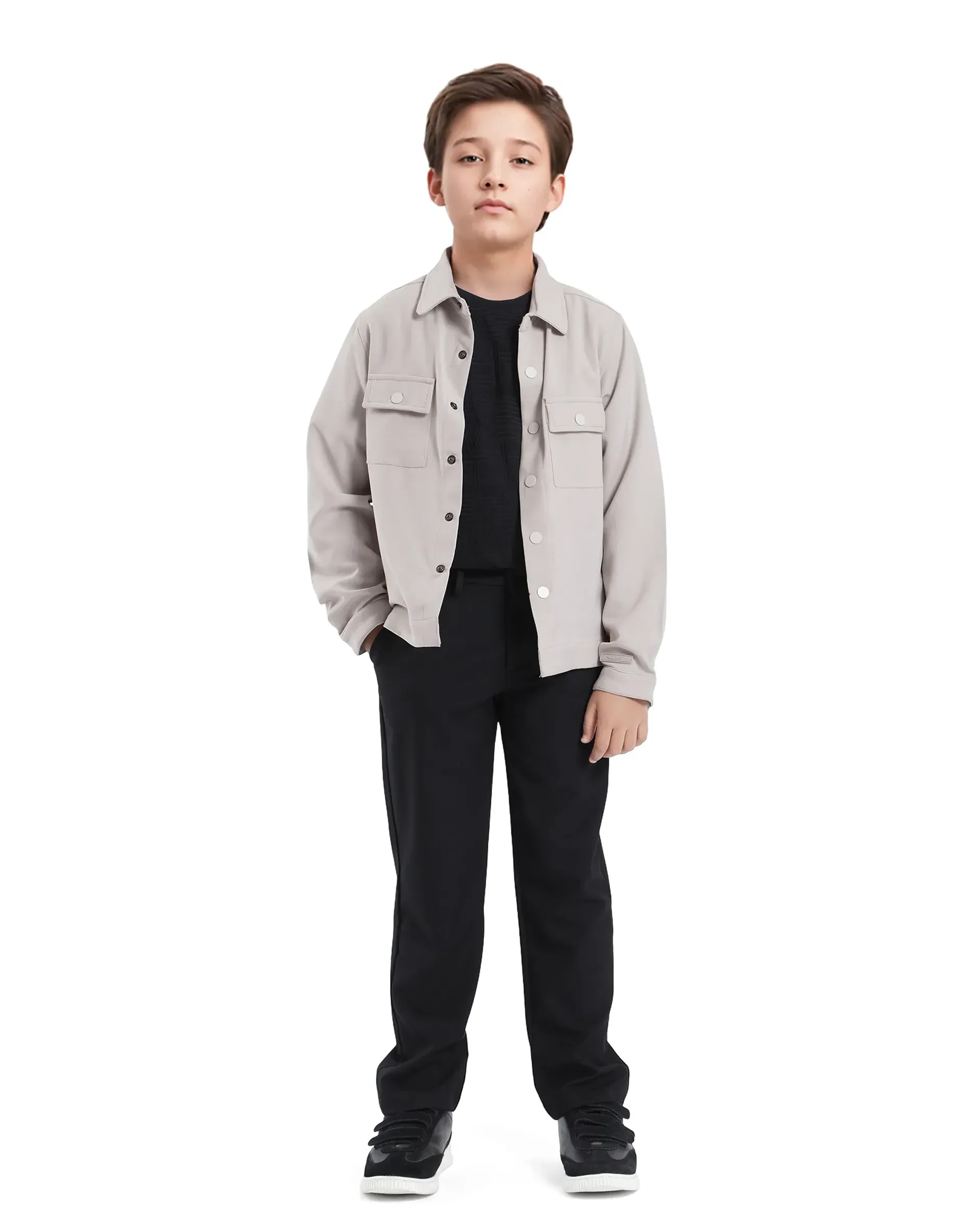 Rare Ones Kids Duno Light Beige Cotton Solid Button Closure Full Sleeve Regular Fit Jacket - Image 2