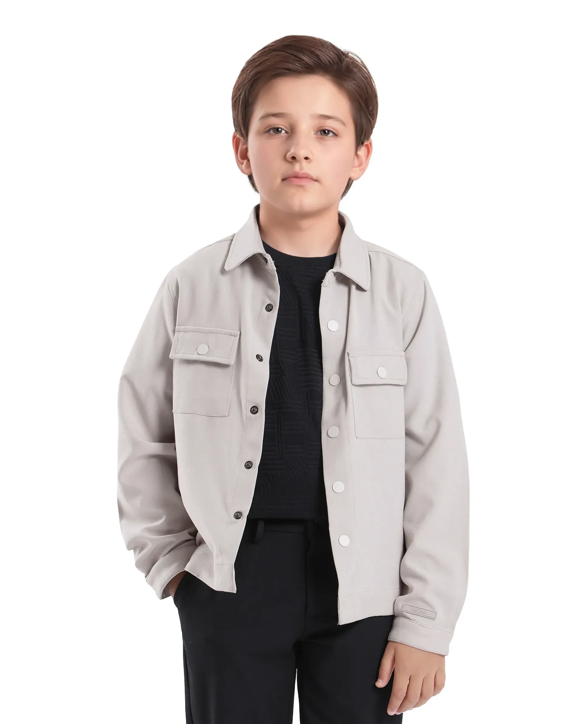 Rare Ones Kids Duno Light Beige Cotton Solid Button Closure Full Sleeve Regular Fit Jacket - Image 3