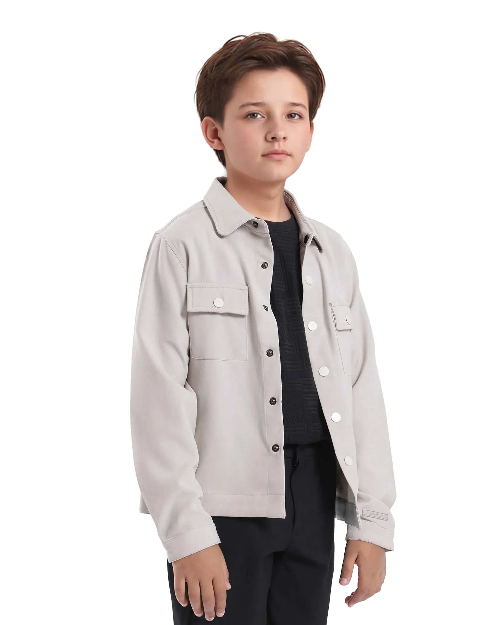 Rare Ones Kids Duno Light Beige Cotton Solid Button Closure Full Sleeve Regular Fit Jacket - Image 7