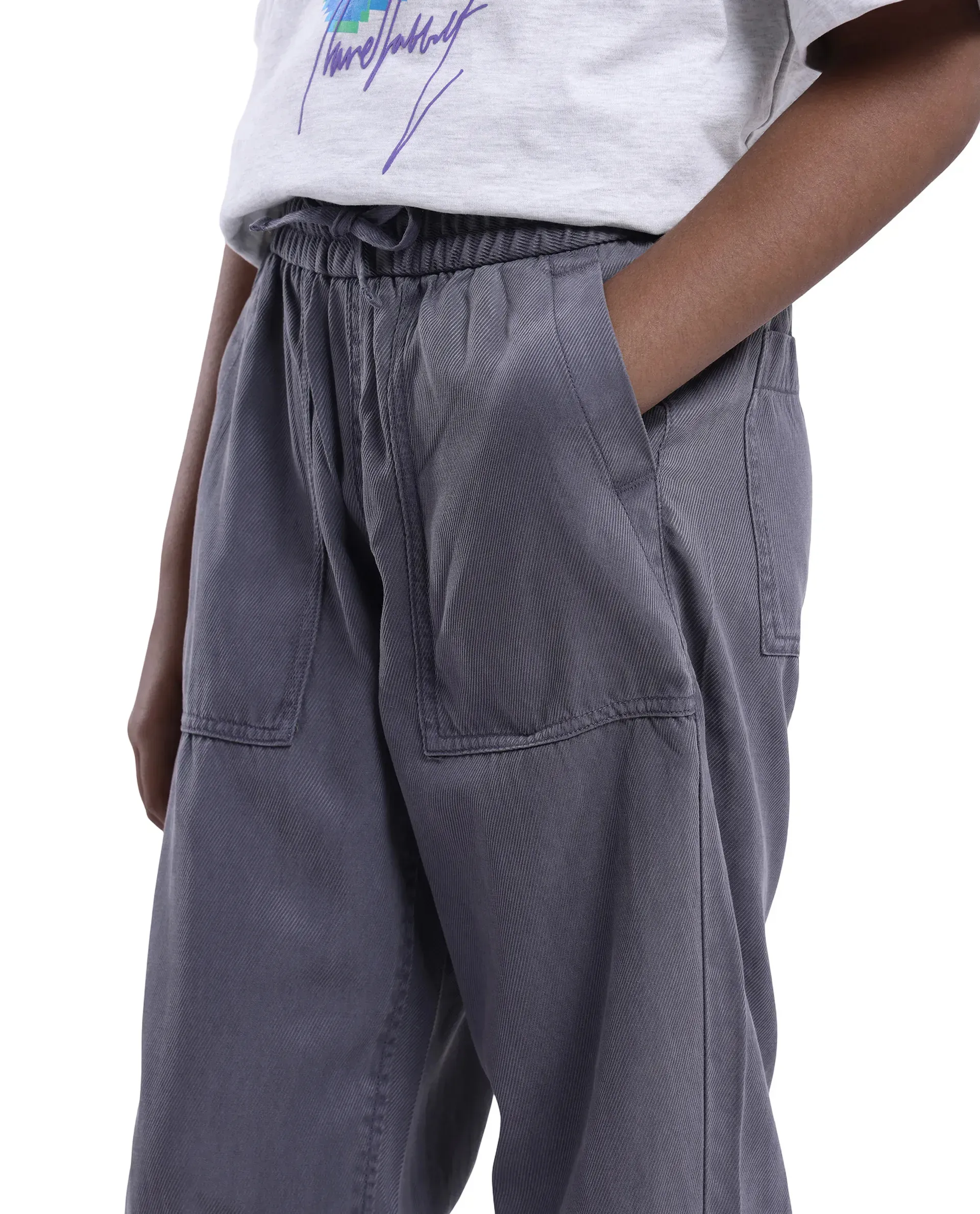 Rare Ones Kids Dusk Grey Cotton Blend Plain Drawstring Regular Fit Trouser - Image 3