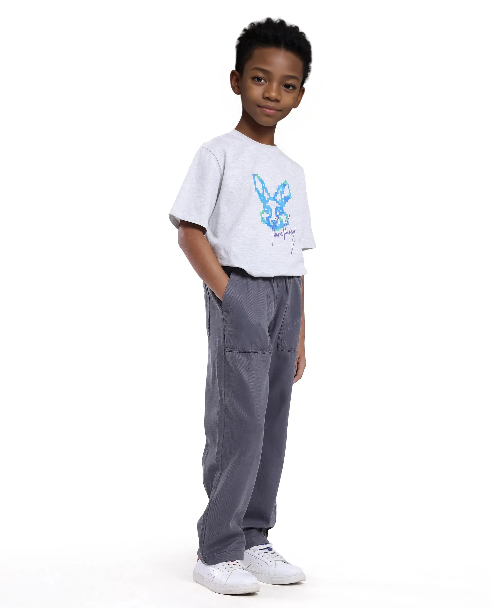 Rare Ones Kids Dusk Grey Cotton Blend Plain Drawstring Regular Fit Trouser - Image 5