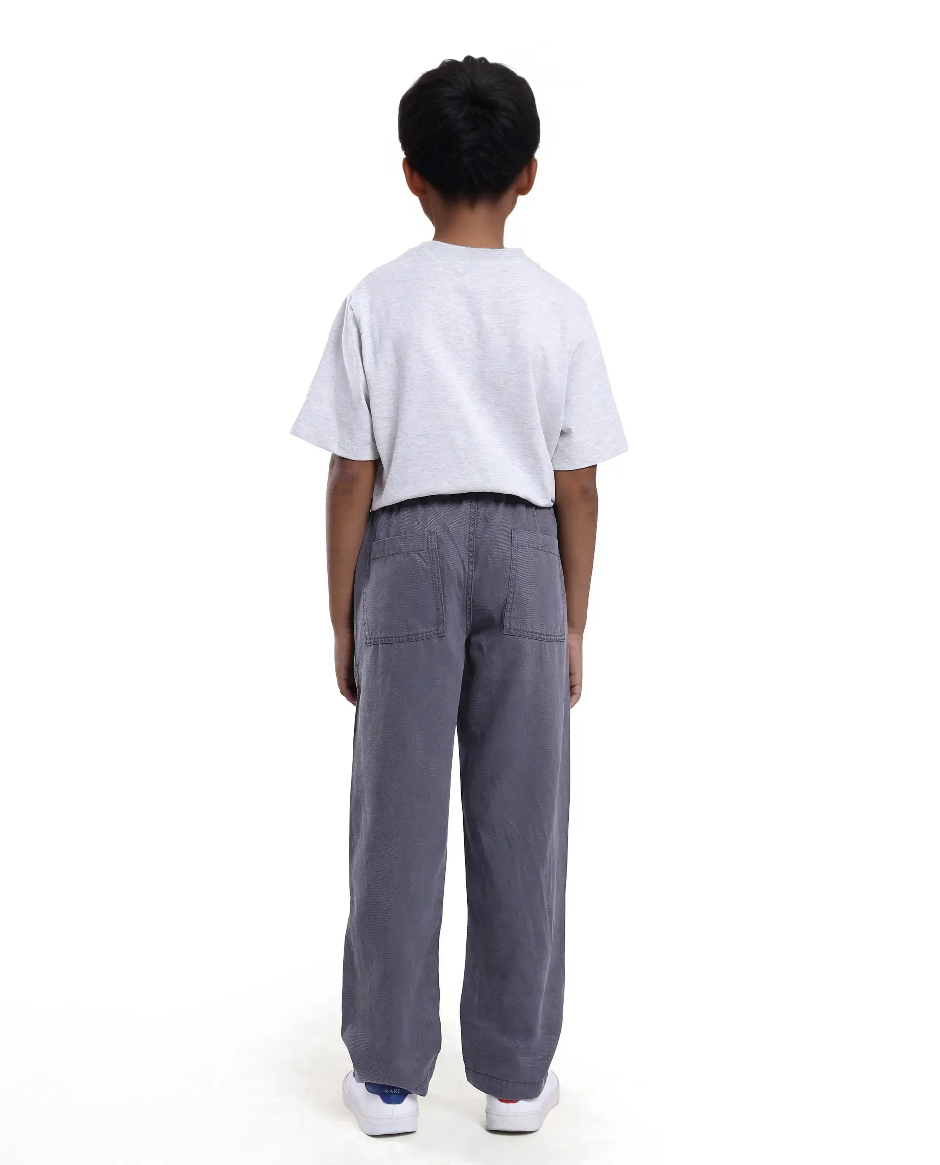 Rare Ones Kids Dusk Grey Cotton Blend Plain Drawstring Regular Fit Trouser - Image 6