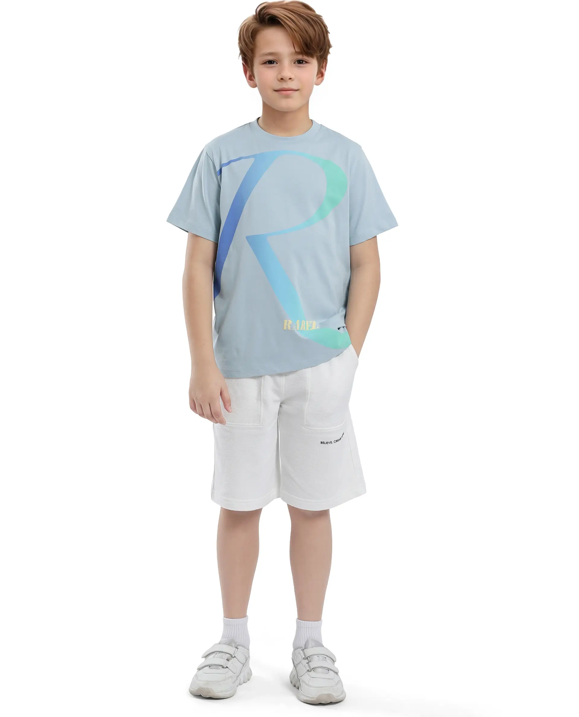 Rare Ones Kids Elzo-K Light Blue Cotton Half Sleeve Solid Slip-On Closure Regular Fit T-Shirt - Image 2