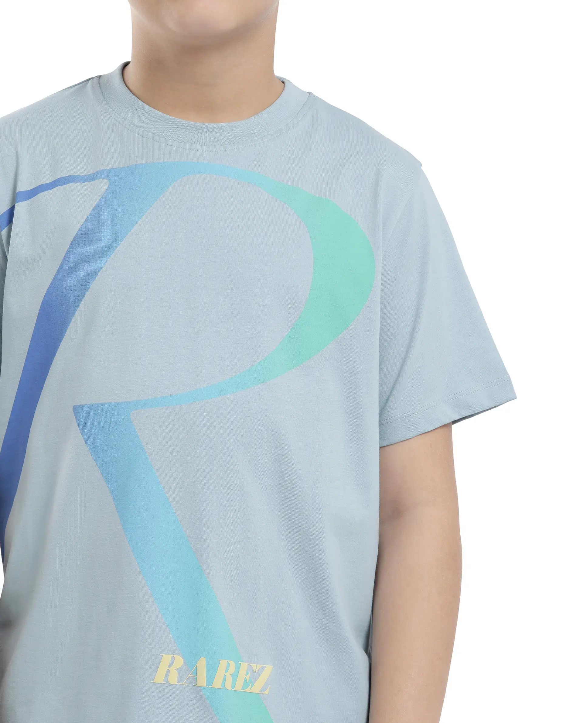 Rare Ones Kids Elzo-K Light Blue Cotton Half Sleeve Solid Slip-On Closure Regular Fit T-Shirt - Image 4