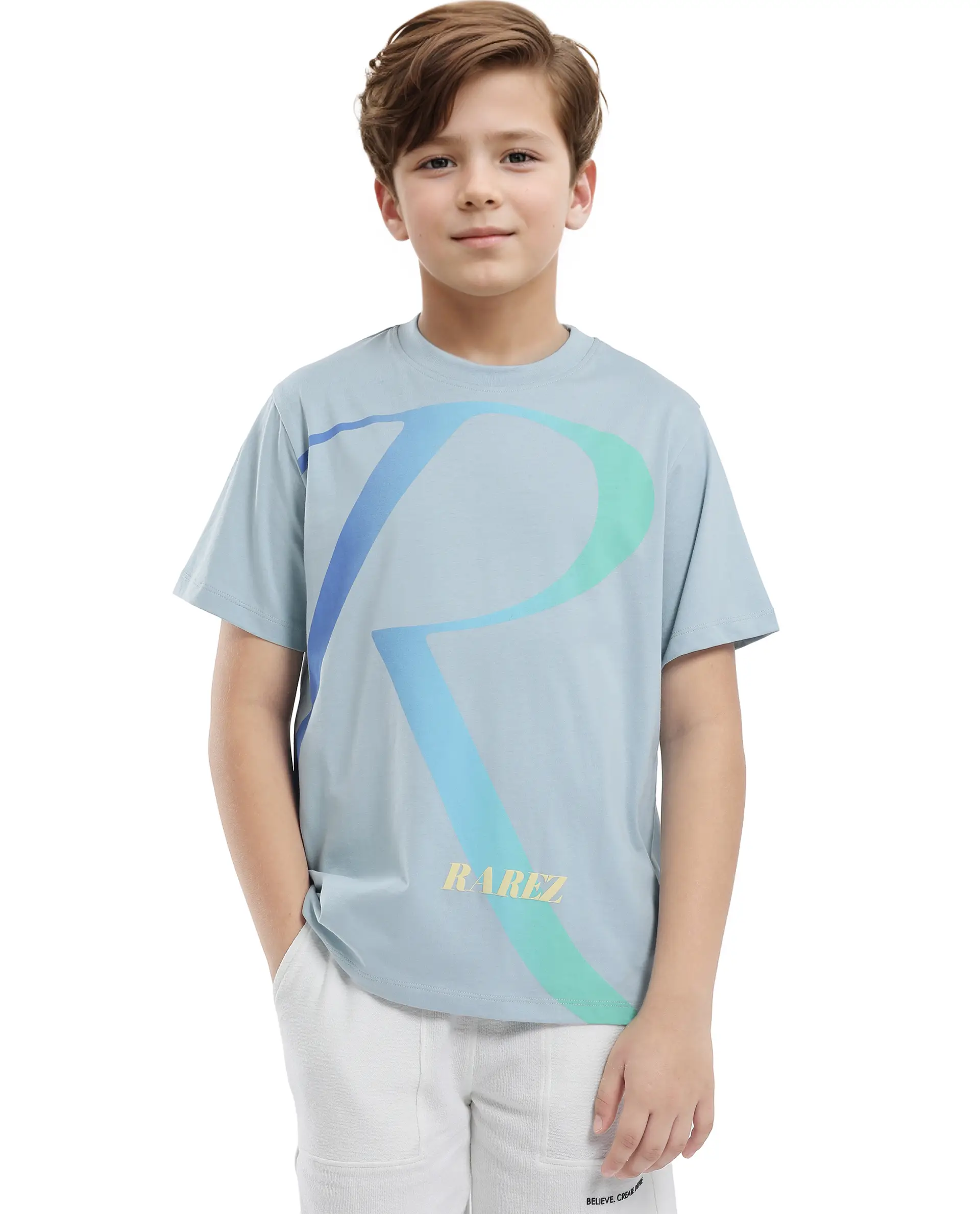 Rare Ones Kids Elzo-K Light Blue Cotton Half Sleeve Solid Slip-On Closure Regular Fit T-Shirt - Image 5