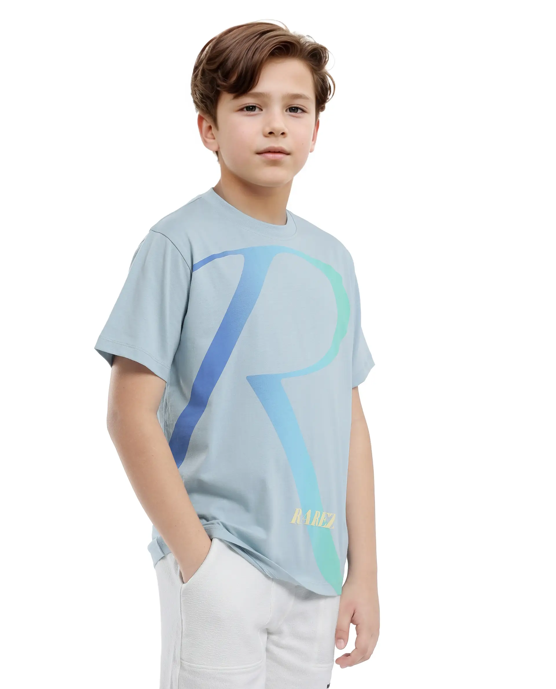 Rare Ones Kids Elzo-K Light Blue Cotton Half Sleeve Solid Slip-On Closure Regular Fit T-Shirt - Image 6