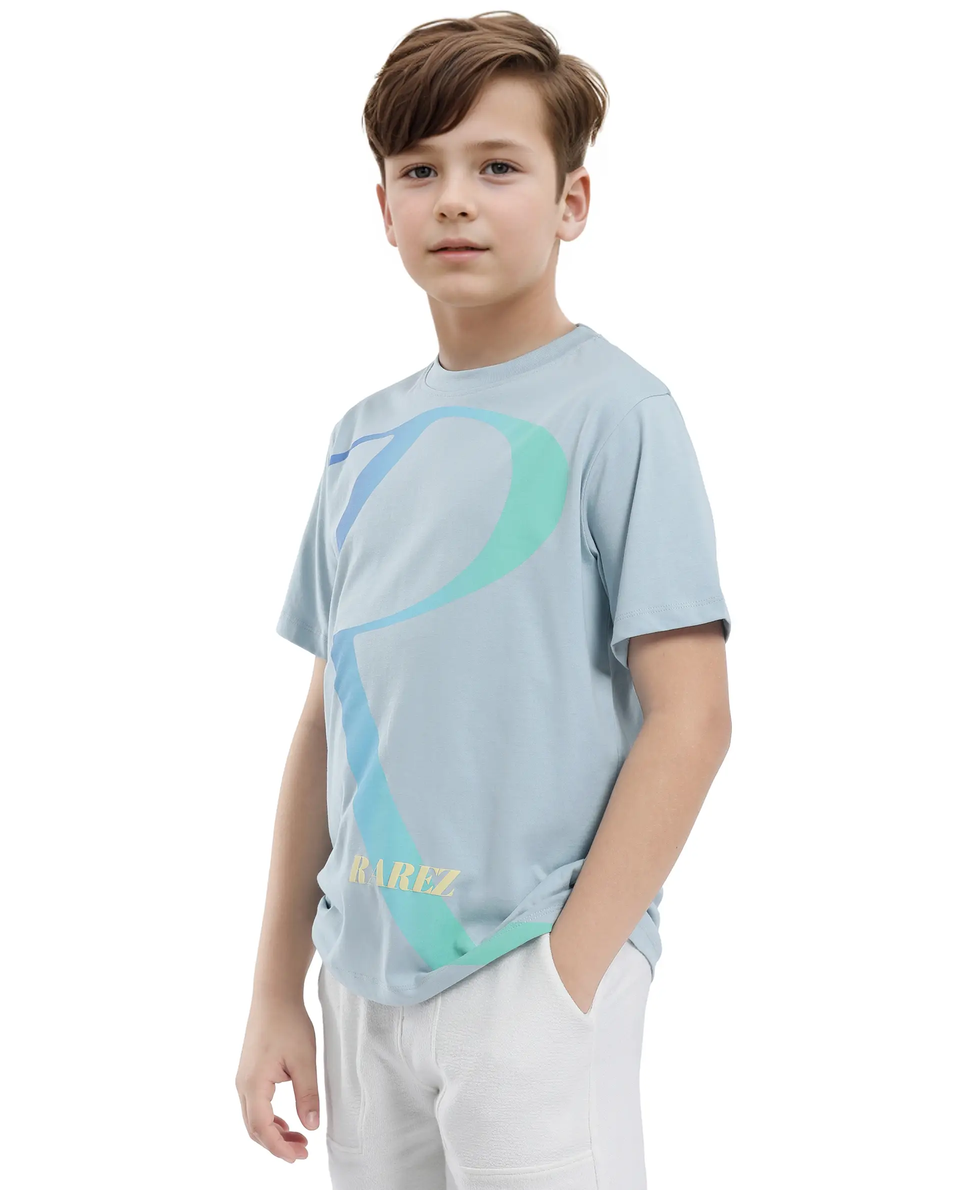 Rare Ones Kids Elzo-K Light Blue Cotton Half Sleeve Solid Slip-On Closure Regular Fit T-Shirt - Image 7