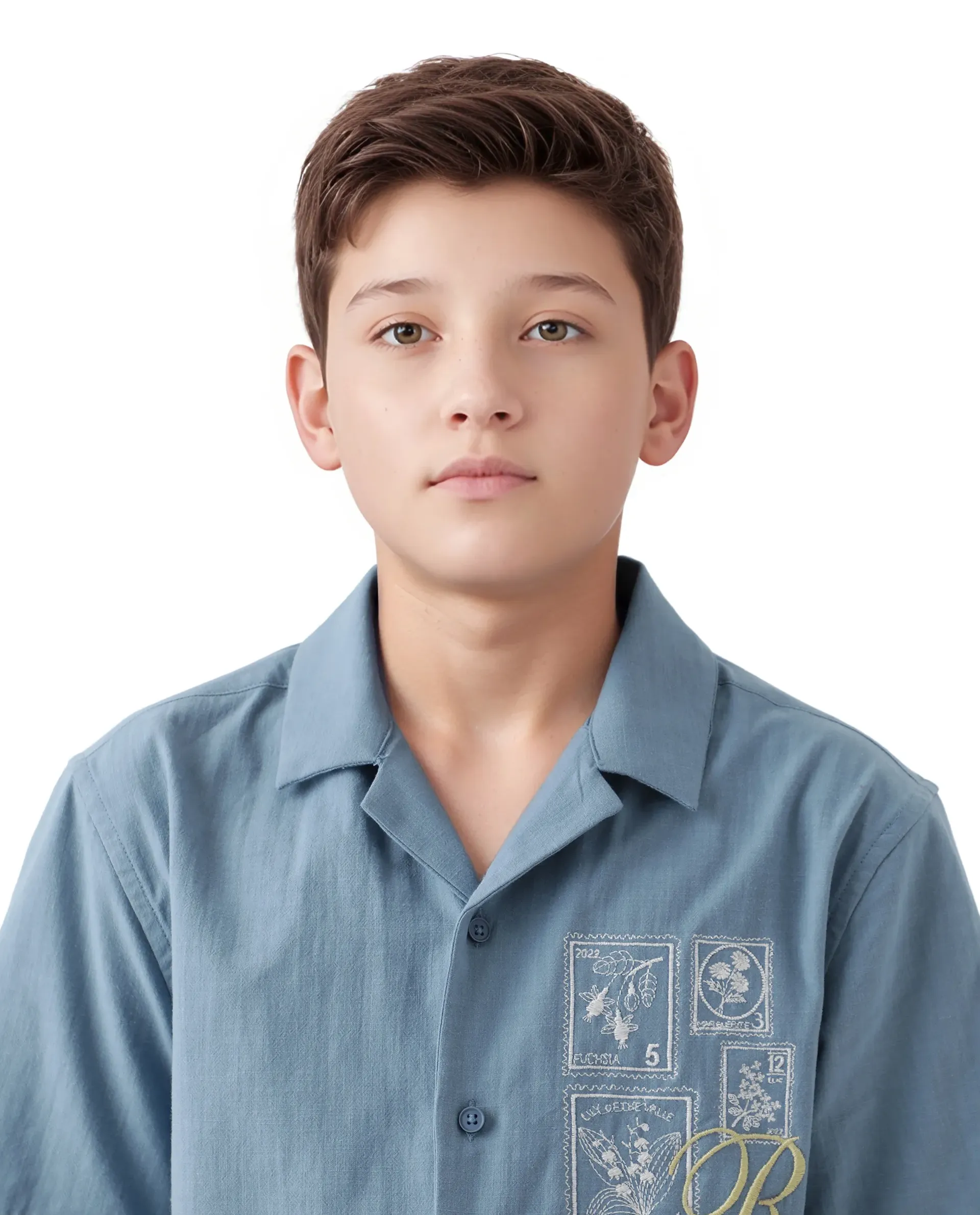 Rare Ones Kids Emma Dusky Blue Cotton Half Sleeve Button Embroidered Regular Fit Shirt - Image 4