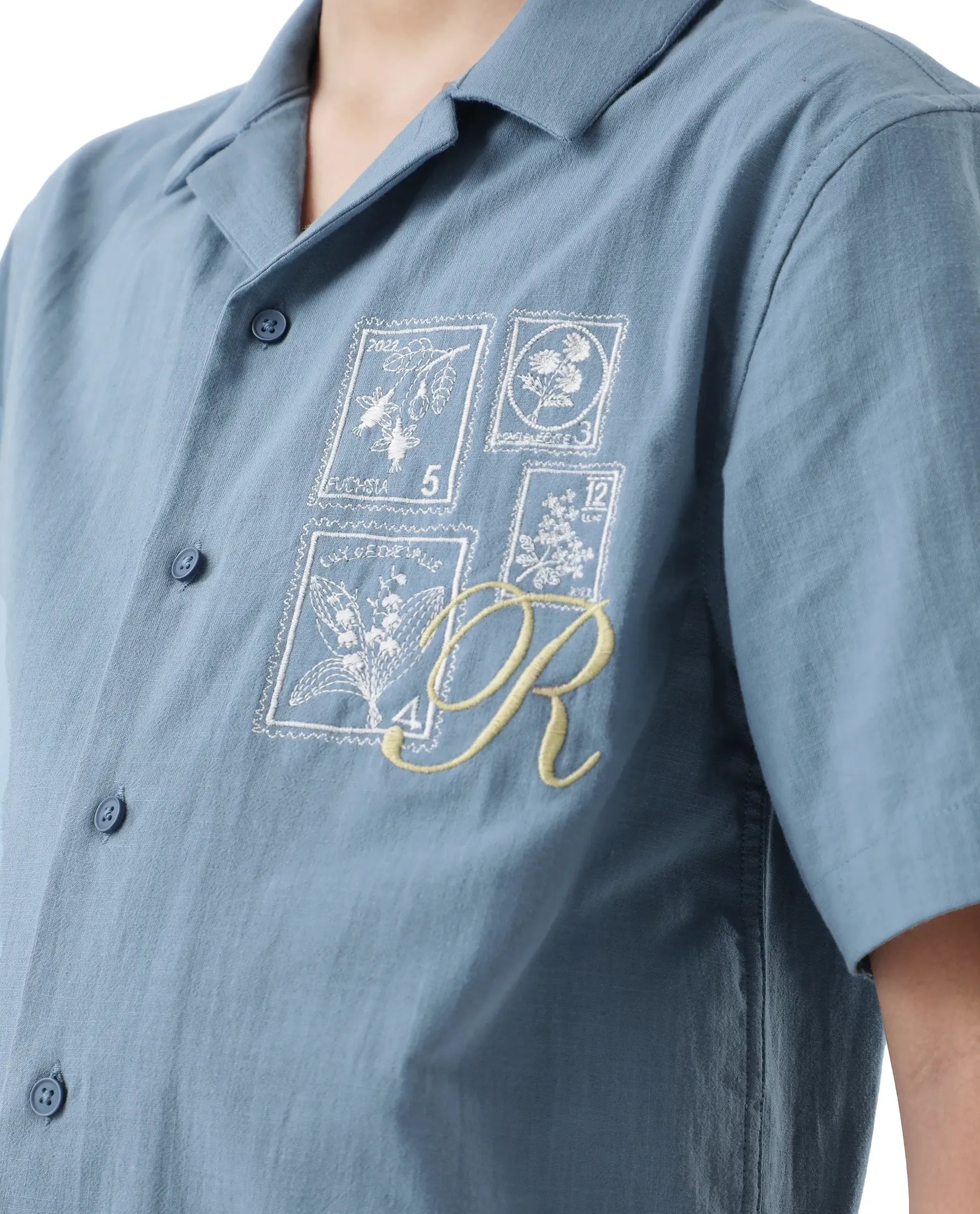 Rare Ones Kids Emma Dusky Blue Cotton Half Sleeve Button Embroidered Regular Fit Shirt - Image 5