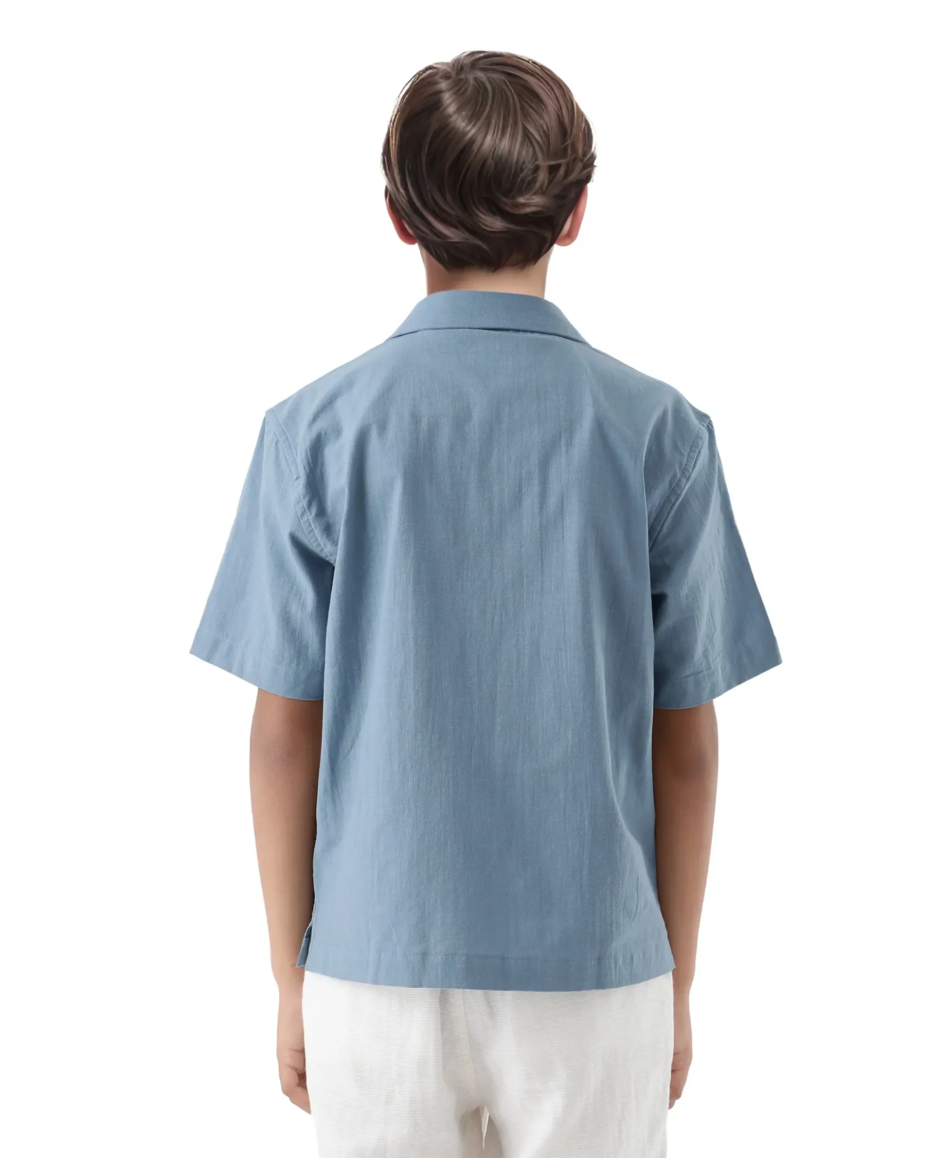 Rare Ones Kids Emma Dusky Blue Cotton Half Sleeve Button Embroidered Regular Fit Shirt - Image 8