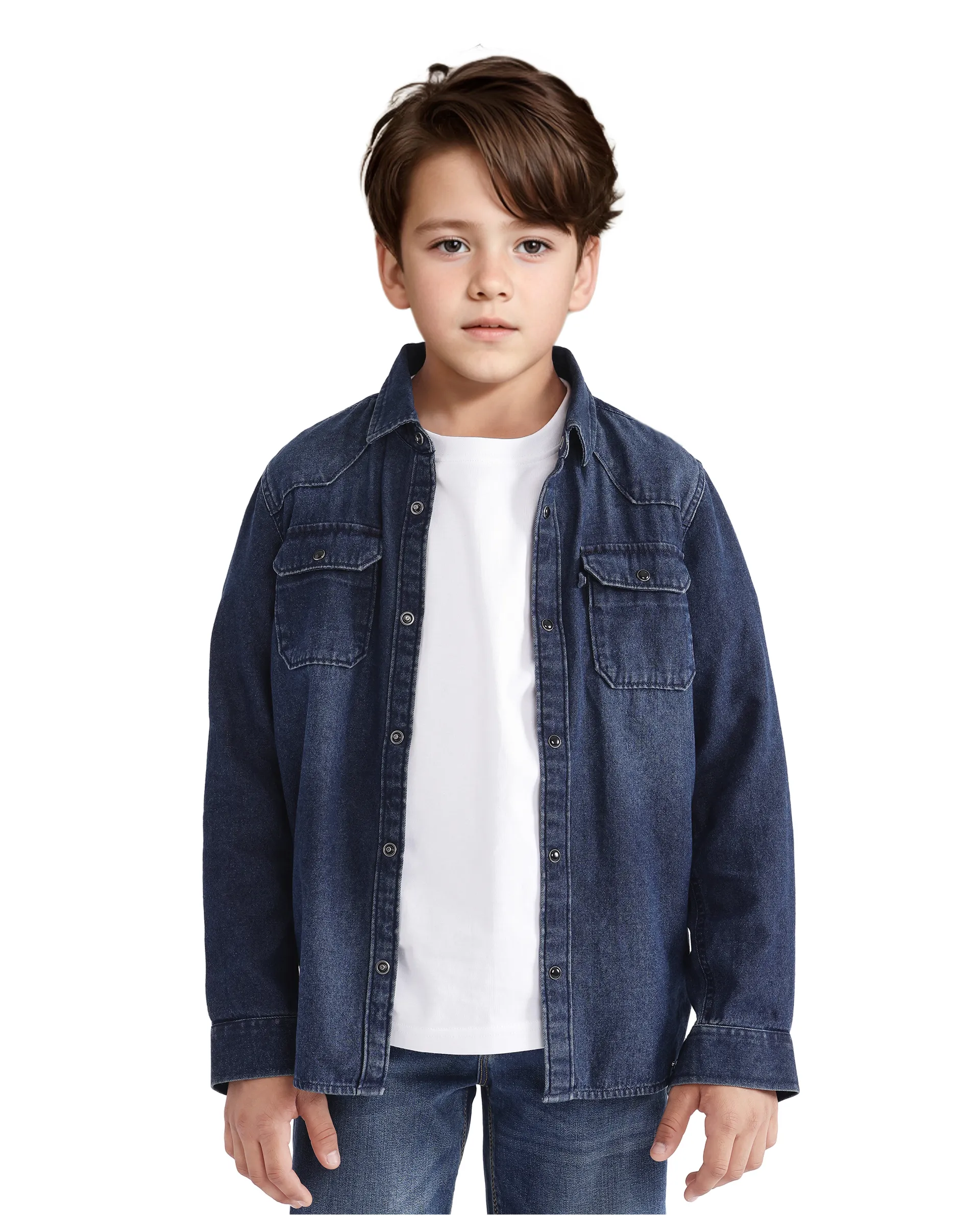Rare Ones Kids Epan Navy Denim Full Sleeve Spread Collar Solid Shirt - Image 5
