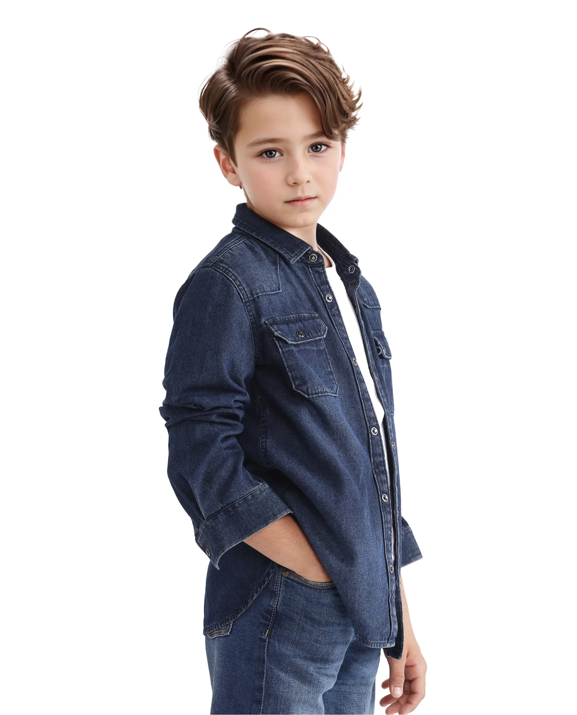 Rare Ones Kids Epan Navy Denim Full Sleeve Spread Collar Solid Shirt - Image 7