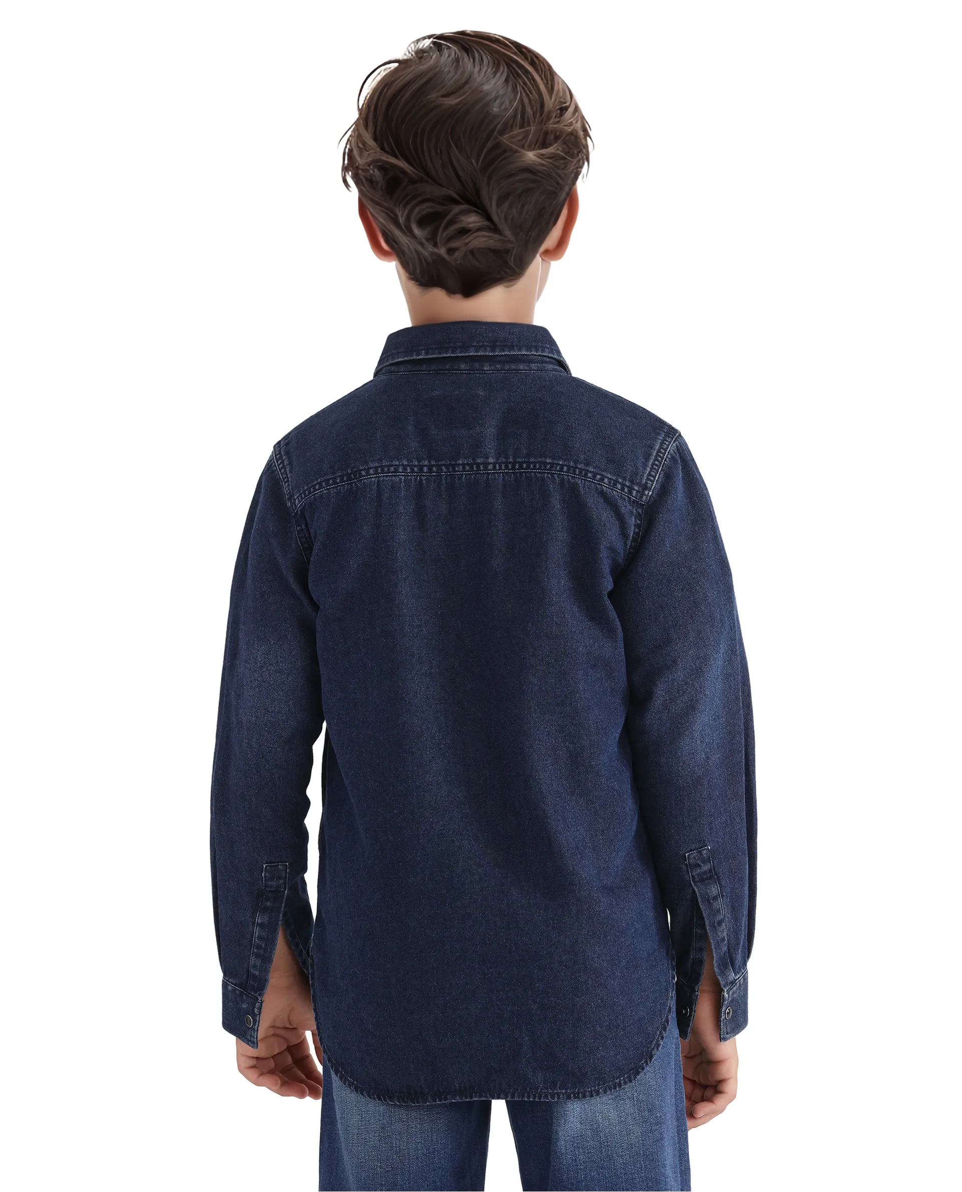 Rare Ones Kids Epan Navy Denim Full Sleeve Spread Collar Solid Shirt - Image 8
