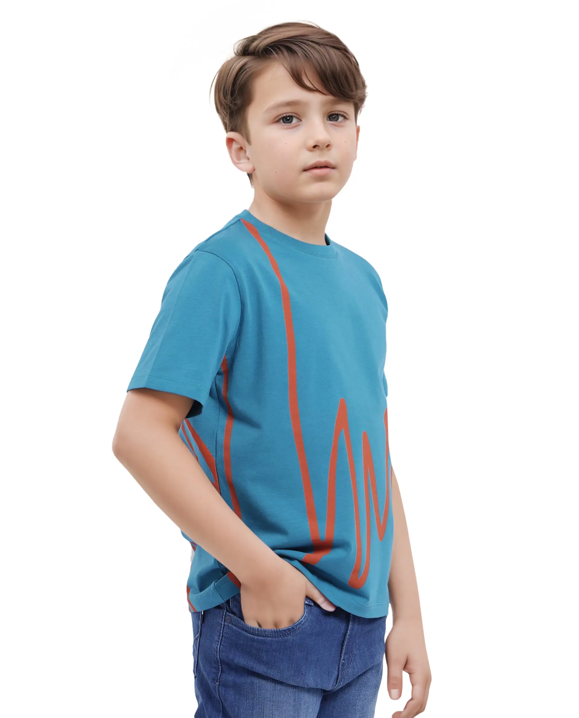Rare Ones Kids Ezon Turq Cotton Blend Short Sleeve Crew Neck Graphic Signature Print T-Shirt - Image 10