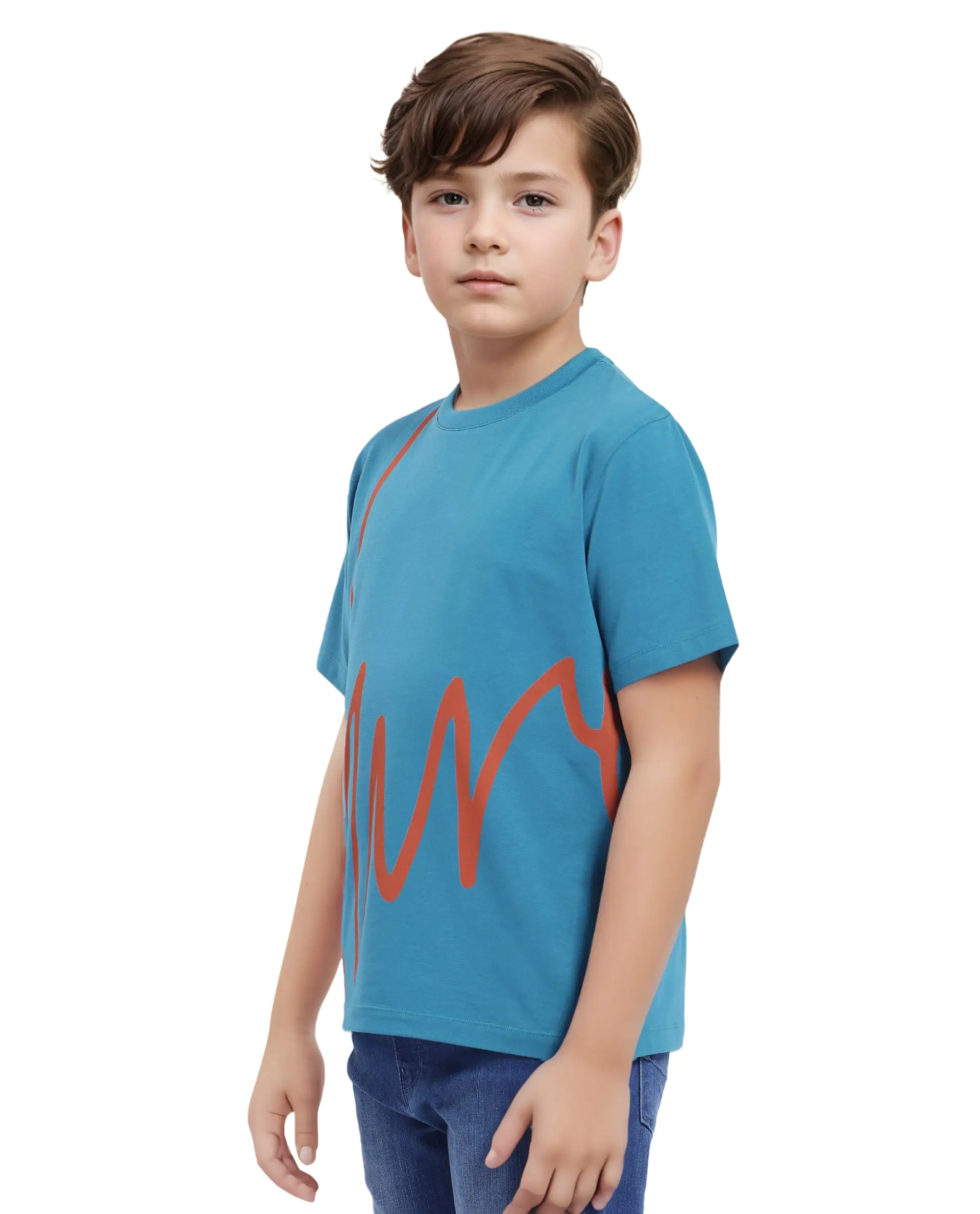 Rare Ones Kids Ezon Turq Cotton Blend Short Sleeve Crew Neck Graphic Signature Print T-Shirt - Image 9