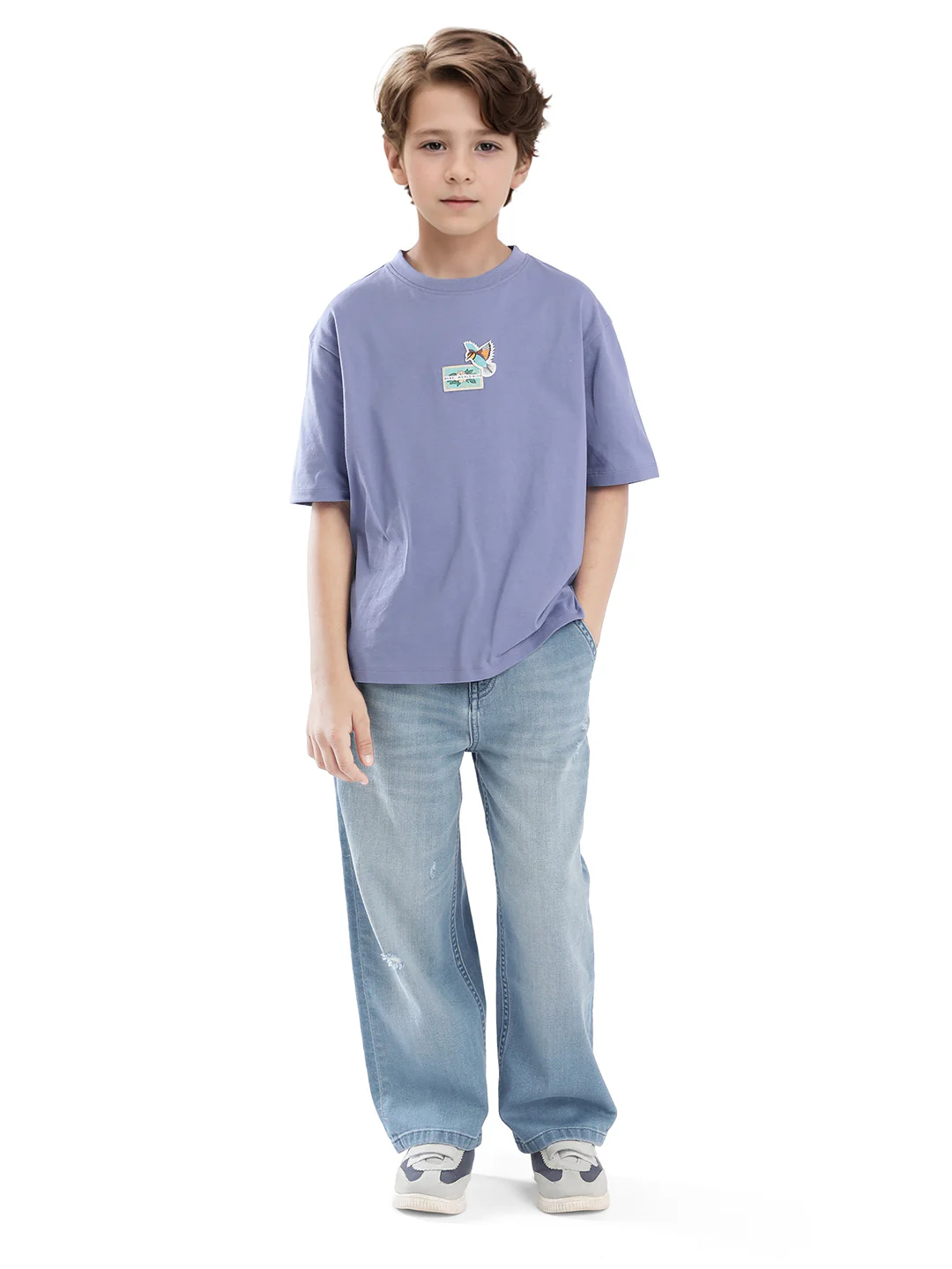 Rare Ones Kids Faun Light Purple Cotton Solid Slip-On Oversized Fit T-Shirt - Image 2