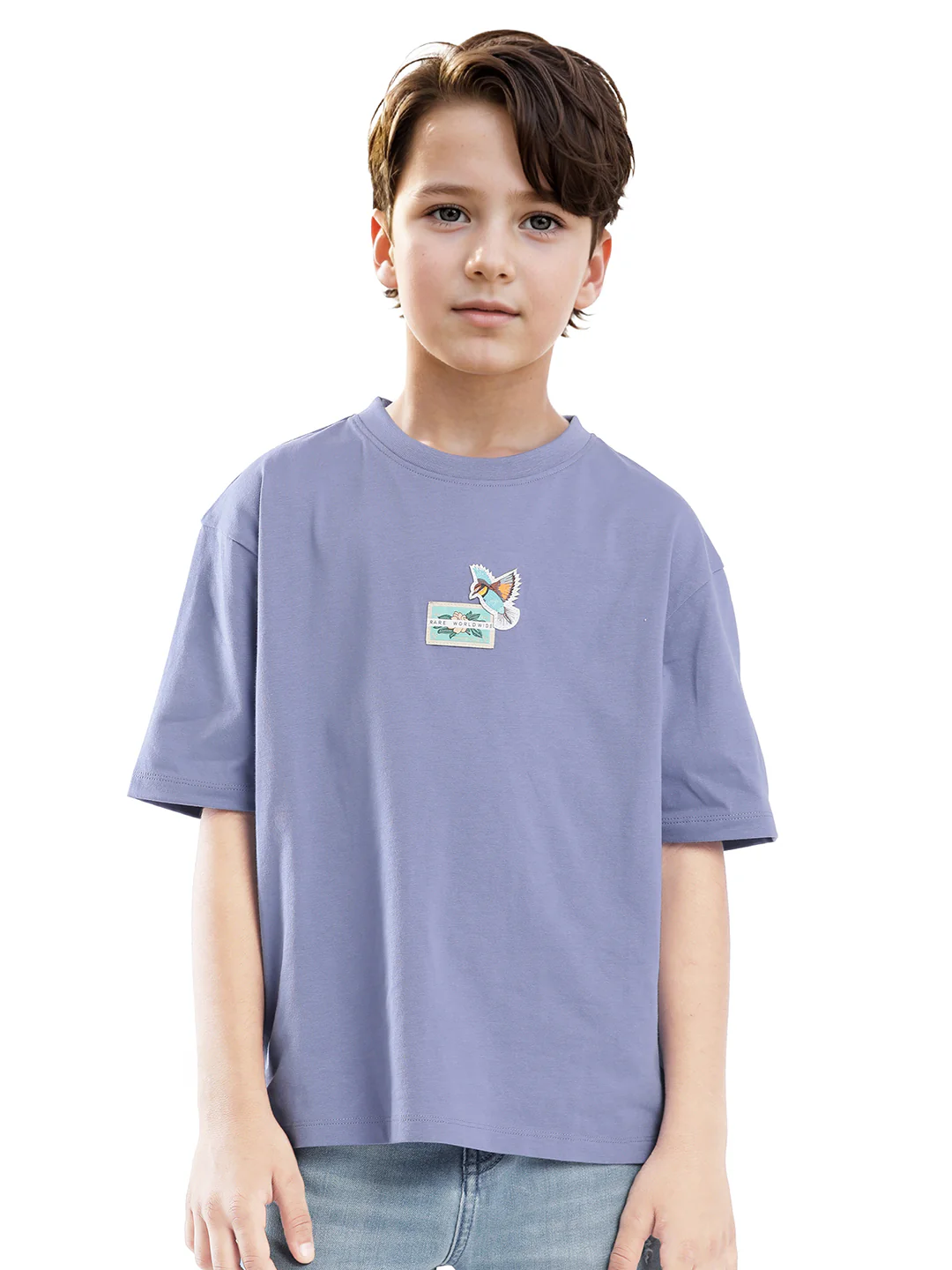 Rare Ones Kids Faun Light Purple Cotton Solid Slip-On Oversized Fit T-Shirt - Image 3