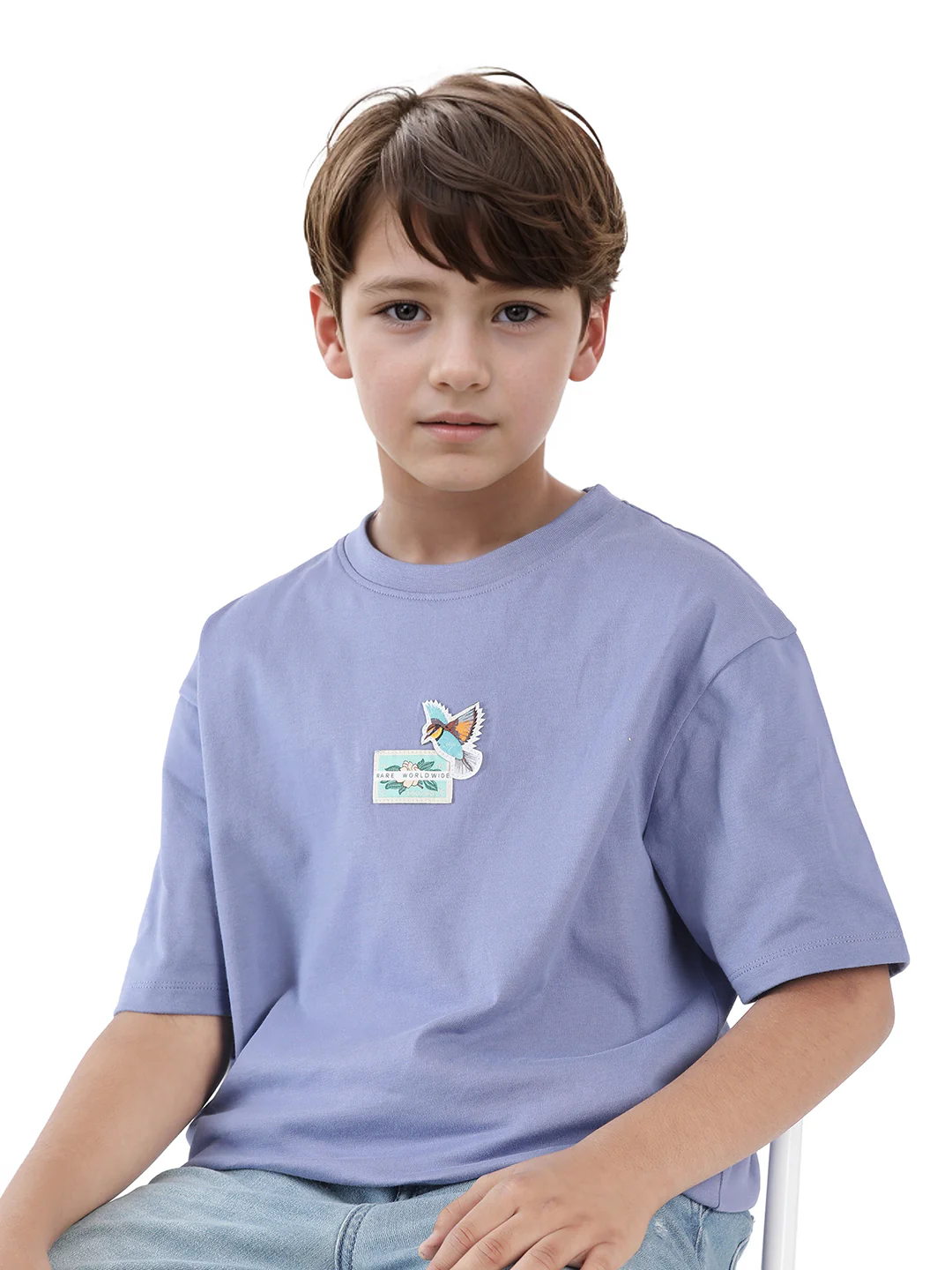 Rare Ones Kids Faun Light Purple Cotton Solid Slip-On Oversized Fit T-Shirt - Image 4