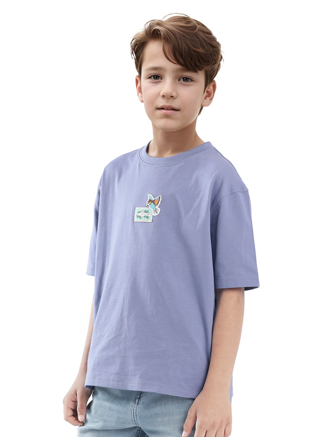 Rare Ones Kids Faun Light Purple Cotton Solid Slip-On Oversized Fit T-Shirt - Image 8