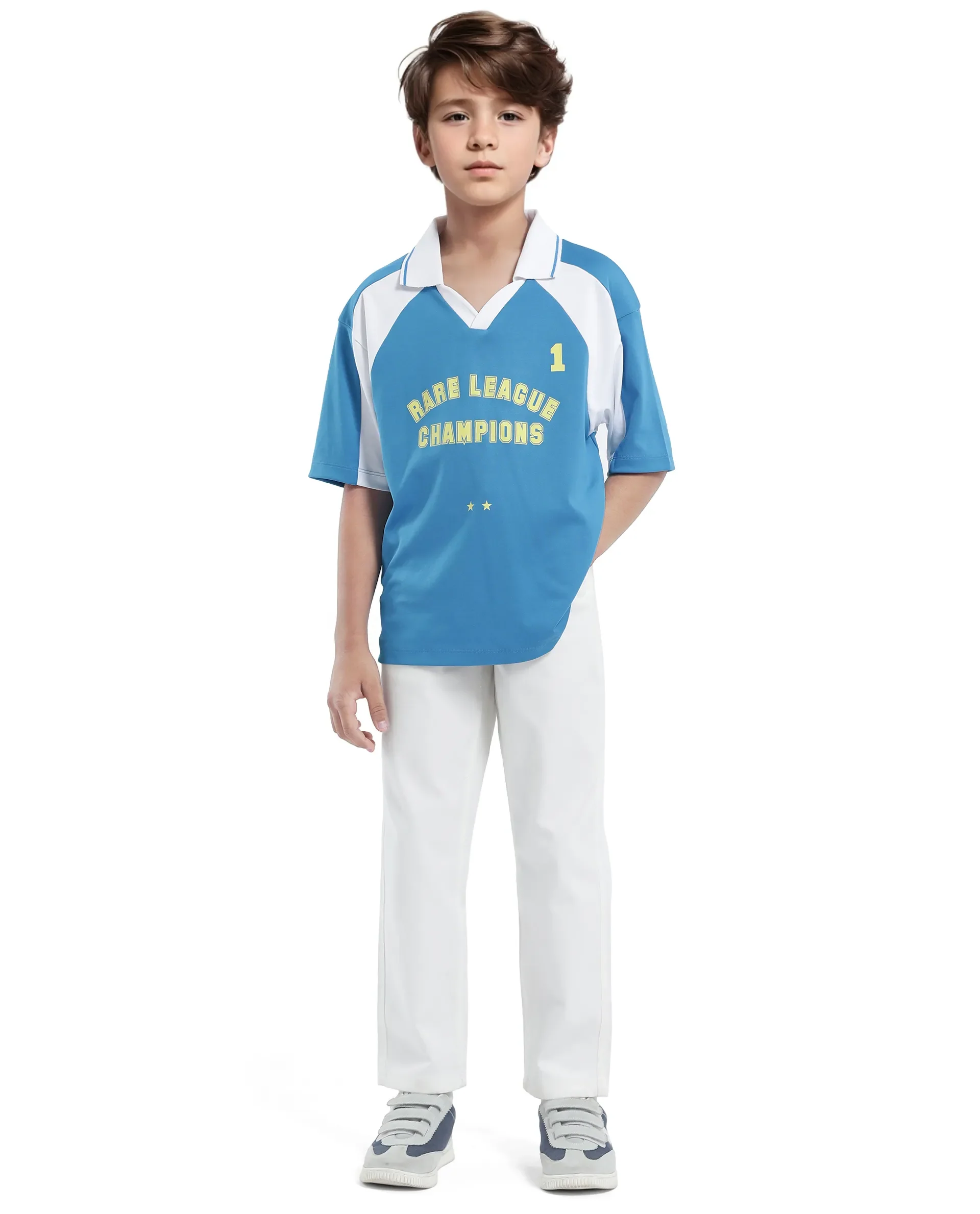 Rare Ones Kids Faze Blue Cotton Blend Half Sleeve Button Graphic Printed Boxy Fit Polo - Image 2