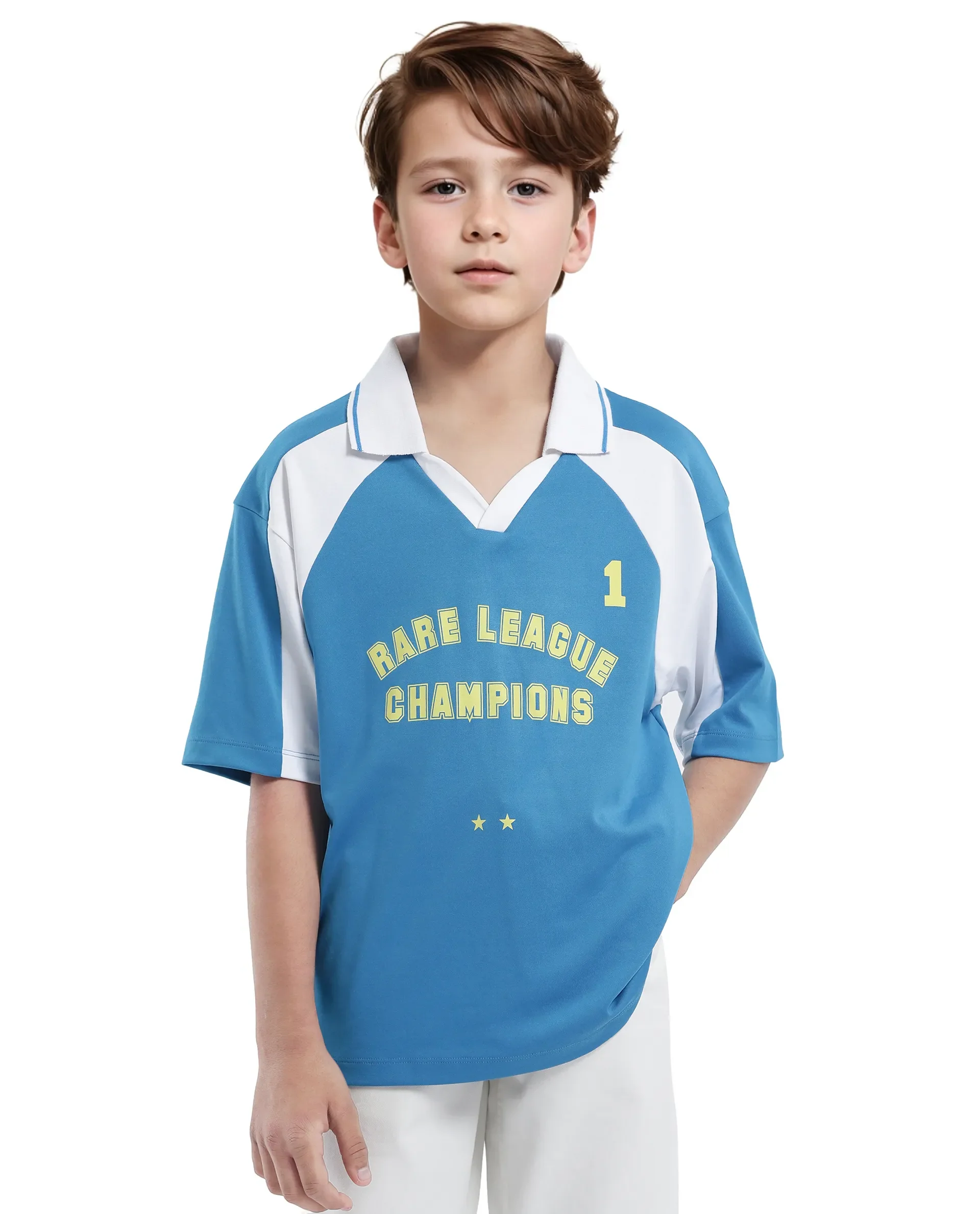 Rare Ones Kids Faze Blue Cotton Blend Half Sleeve Button Graphic Printed Boxy Fit Polo - Image 5