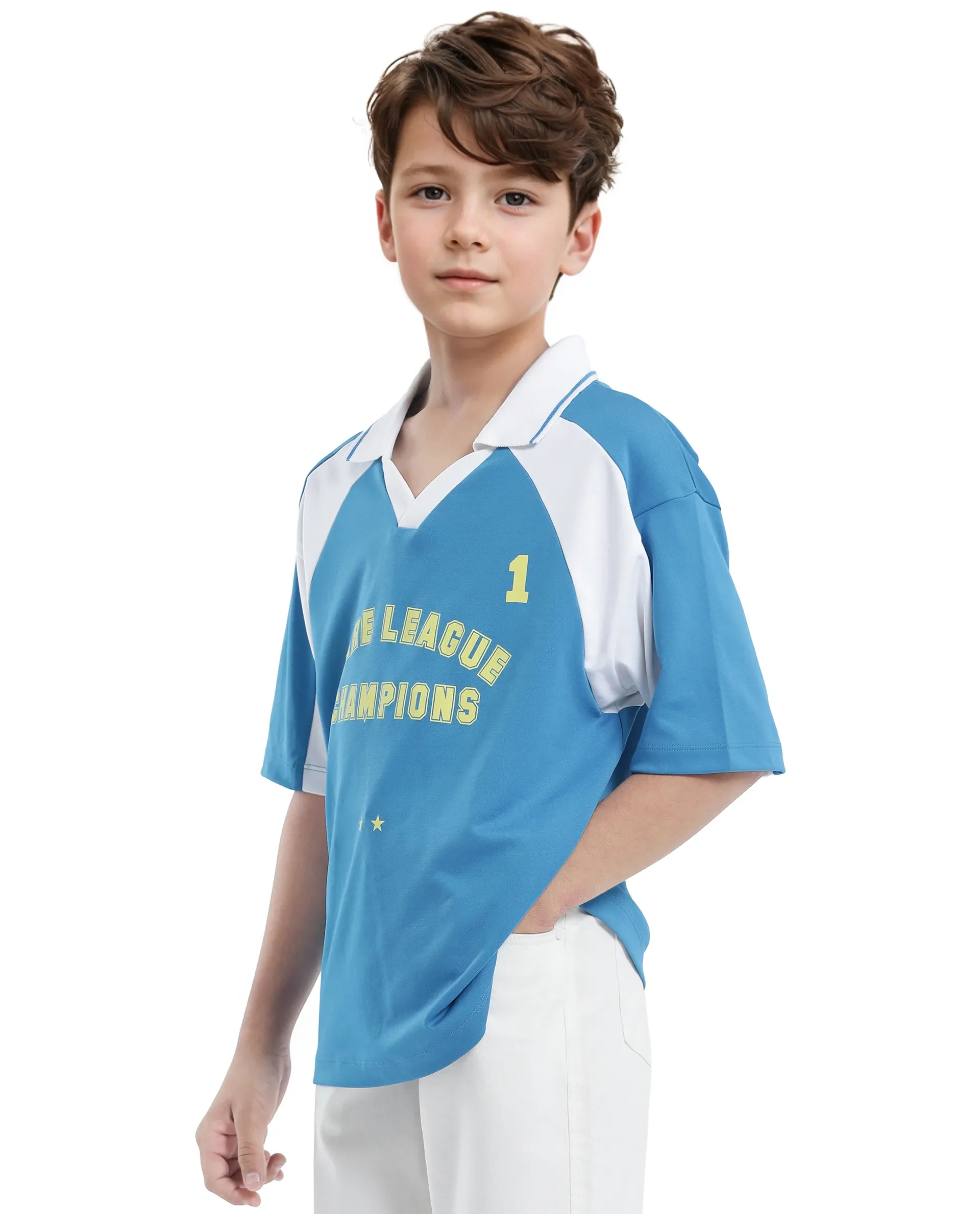 Rare Ones Kids Faze Blue Cotton Blend Half Sleeve Button Graphic Printed Boxy Fit Polo - Image 6