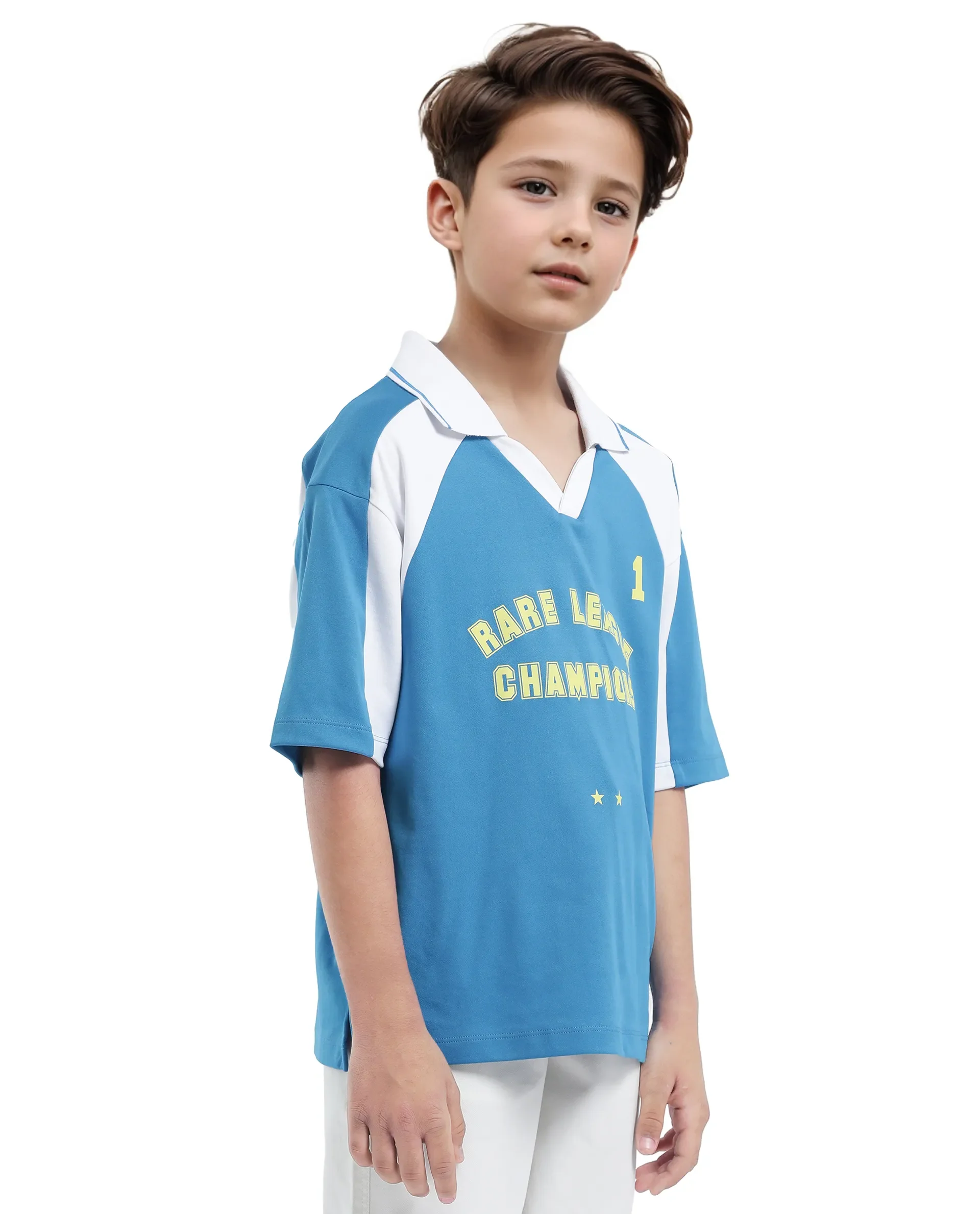 Rare Ones Kids Faze Blue Cotton Blend Half Sleeve Button Graphic Printed Boxy Fit Polo - Image 7