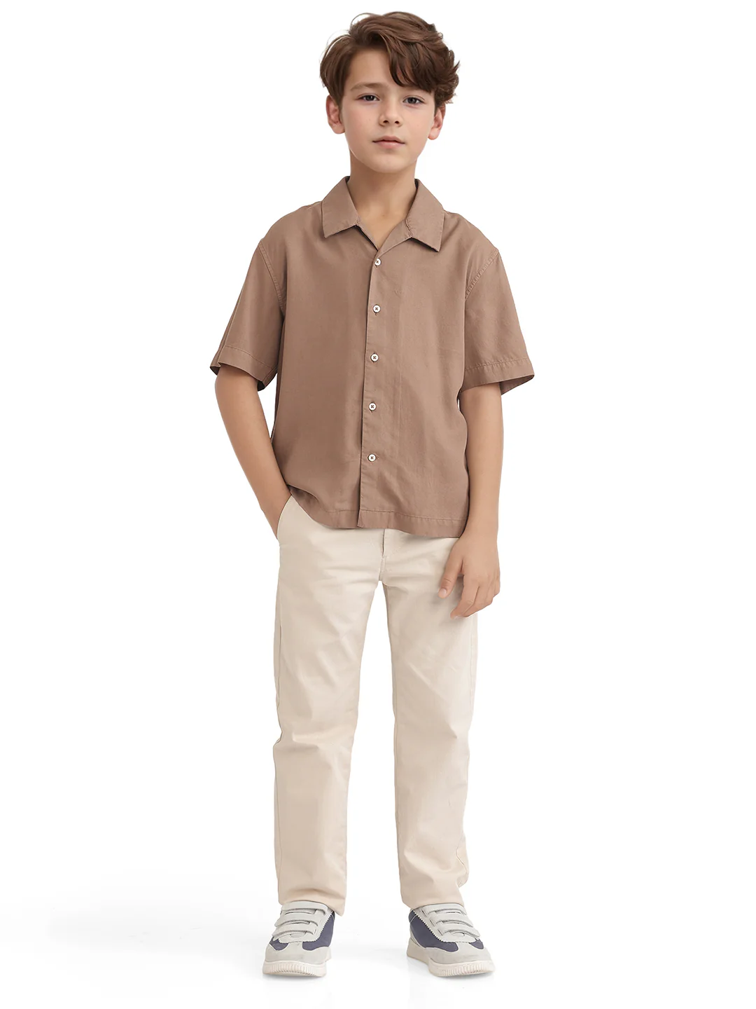 Rare Ones Kids Fern-S Brown Viscose Blend Half Sleeve Button Closure Solid Regular Fit Shirt - Image 2