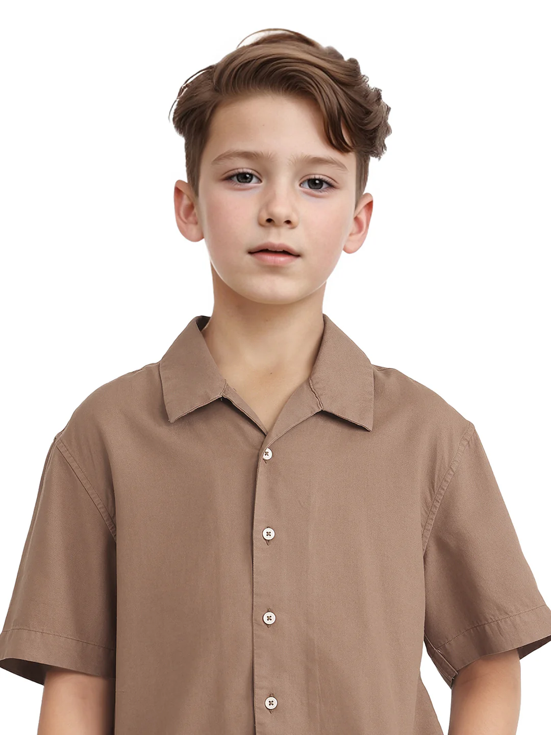 Rare Ones Kids Fern-S Brown Viscose Blend Half Sleeve Button Closure Solid Regular Fit Shirt - Image 3