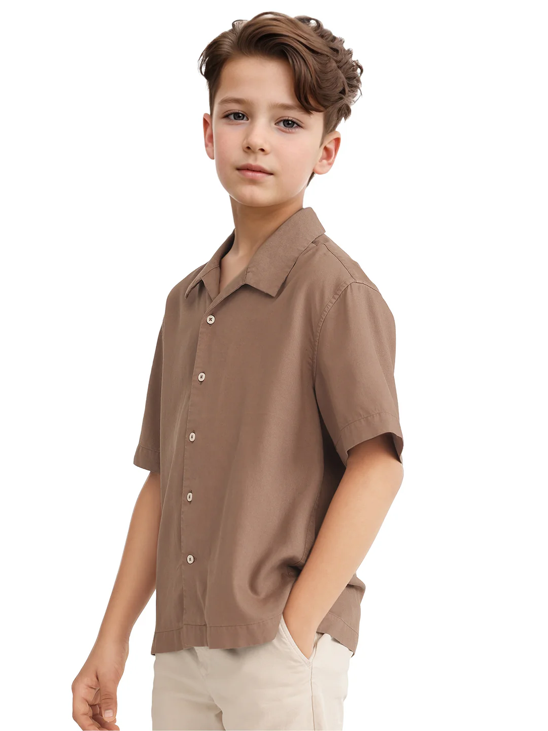 Rare Ones Kids Fern-S Brown Viscose Blend Half Sleeve Button Closure Solid Regular Fit Shirt - Image 4