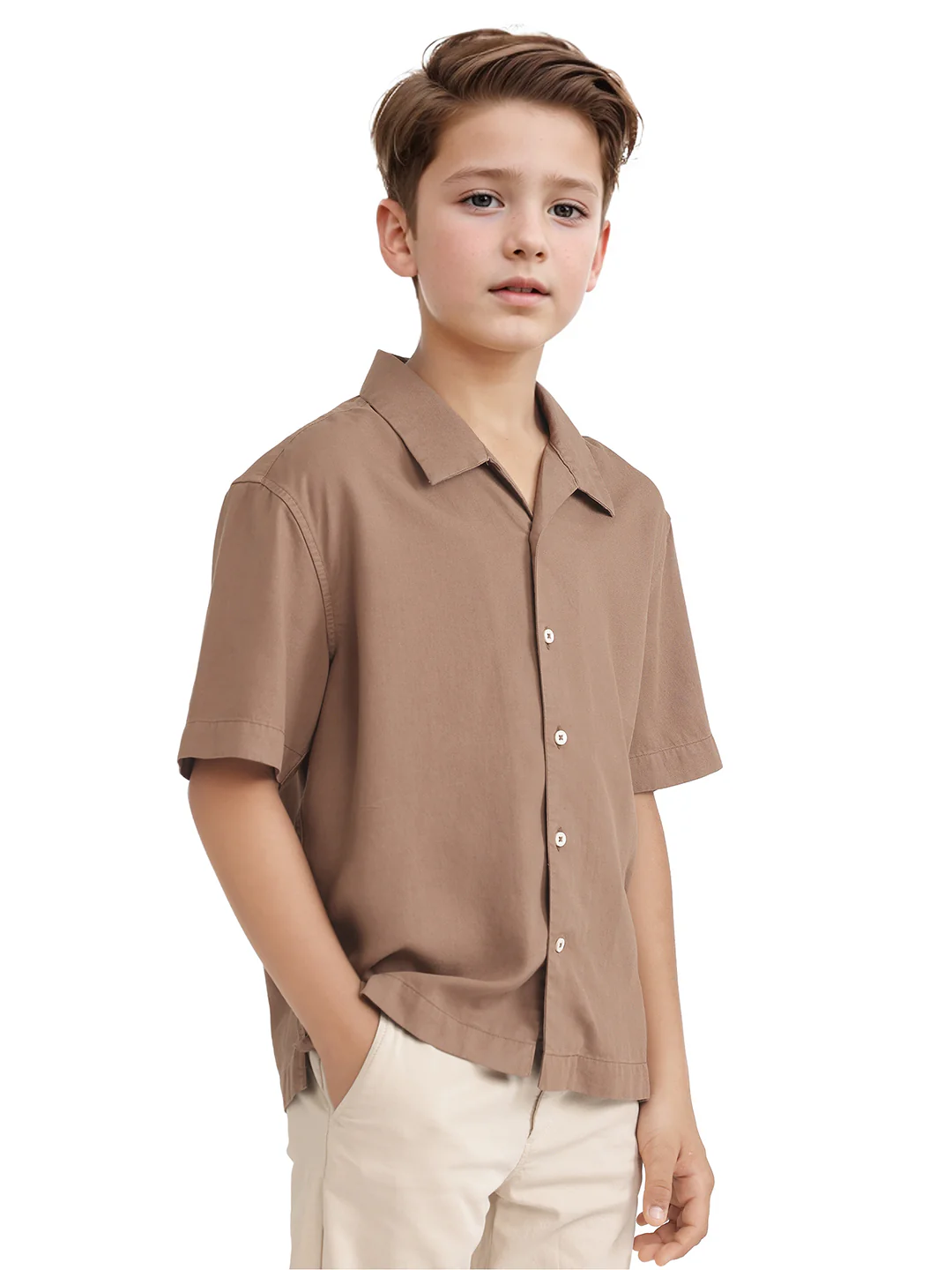 Rare Ones Kids Fern-S Brown Viscose Blend Half Sleeve Button Closure Solid Regular Fit Shirt - Image 5