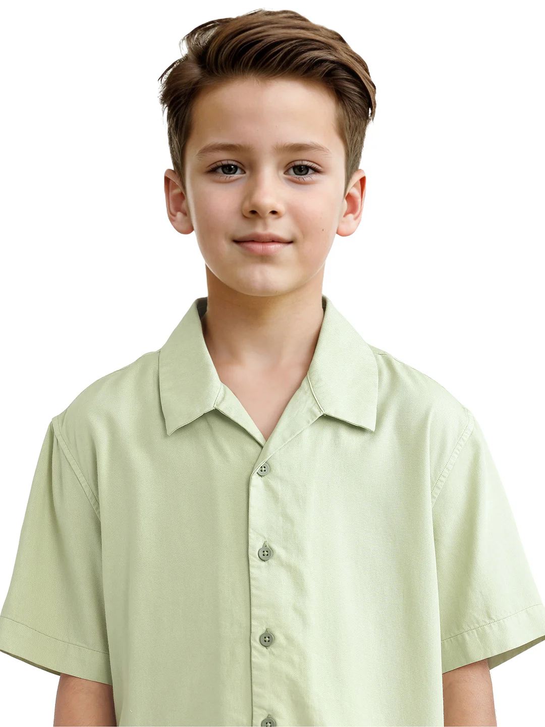 Rare Ones Kids Fern-S Light Green Viscose Blend Half Sleeve Button Closure Solid Regular Fit Shirt - Image 4