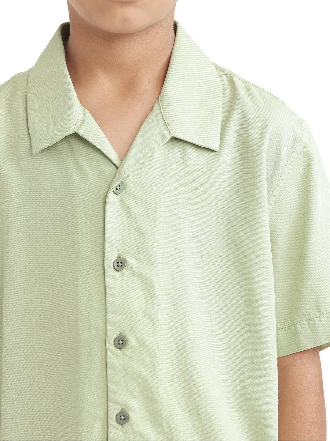 Rare Ones Kids Fern-S Light Green Viscose Blend Half Sleeve Button Closure Solid Regular Fit Shirt - Image 5