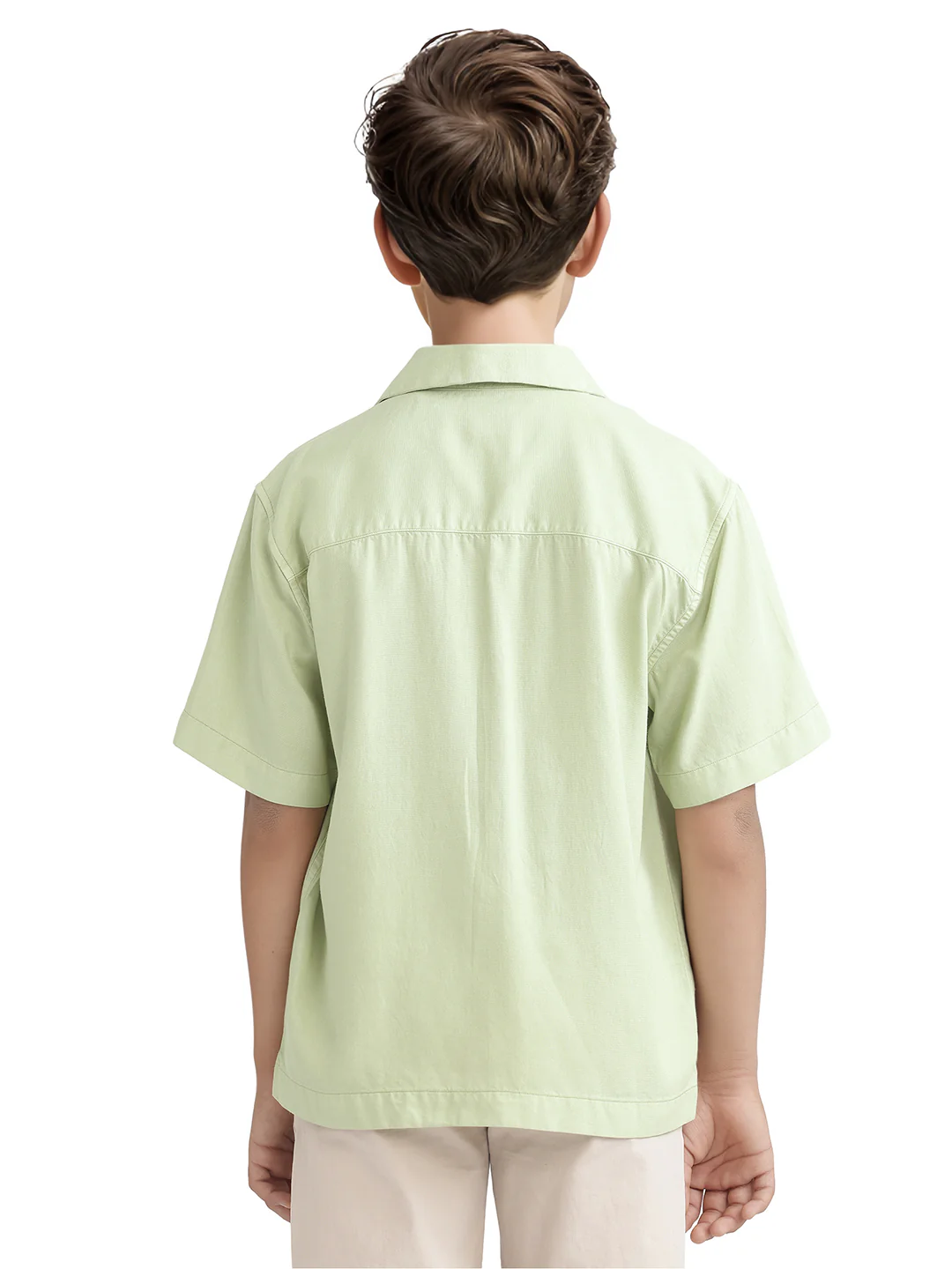 Rare Ones Kids Fern-S Light Green Viscose Blend Half Sleeve Button Closure Solid Regular Fit Shirt - Image 8