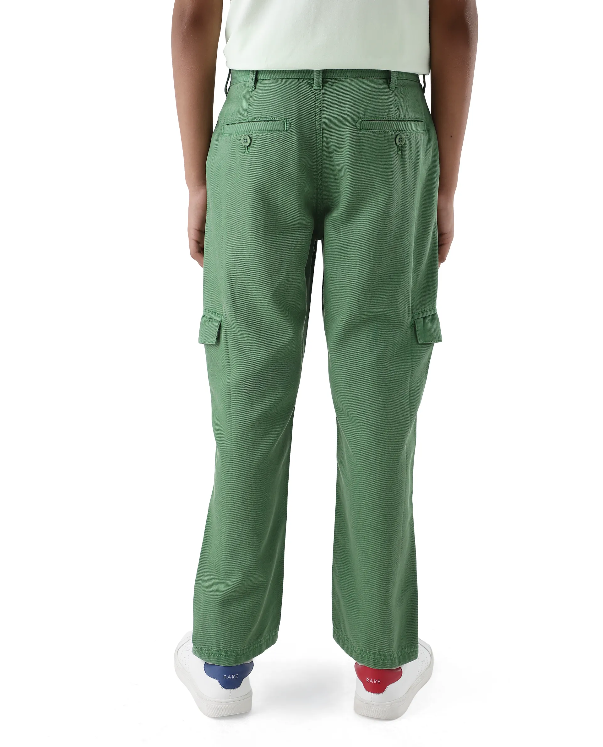 Rare Ones Kids Flat Green Cotton Button And Zip Closure Plain Regular Fit Trouser - Image 8