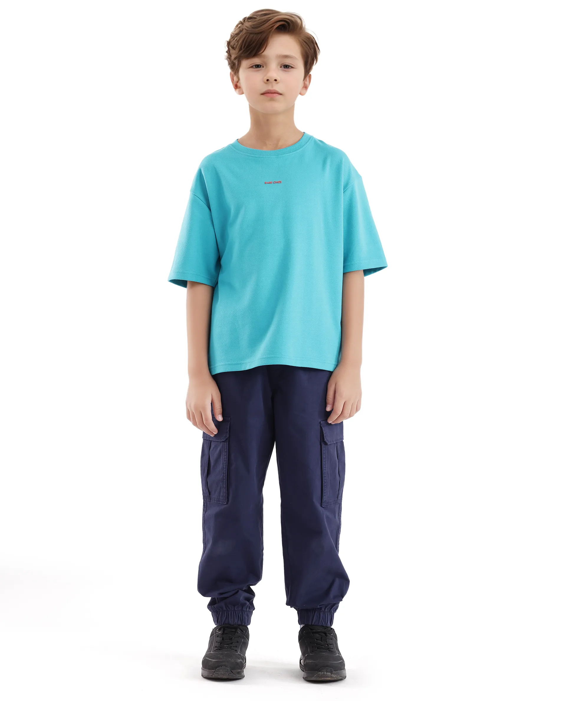 Rare Ones Kids Fleu Turq Cotton Short Sleeve Crew Neck Cmyk Print Boxy T-Shirt - Image 2