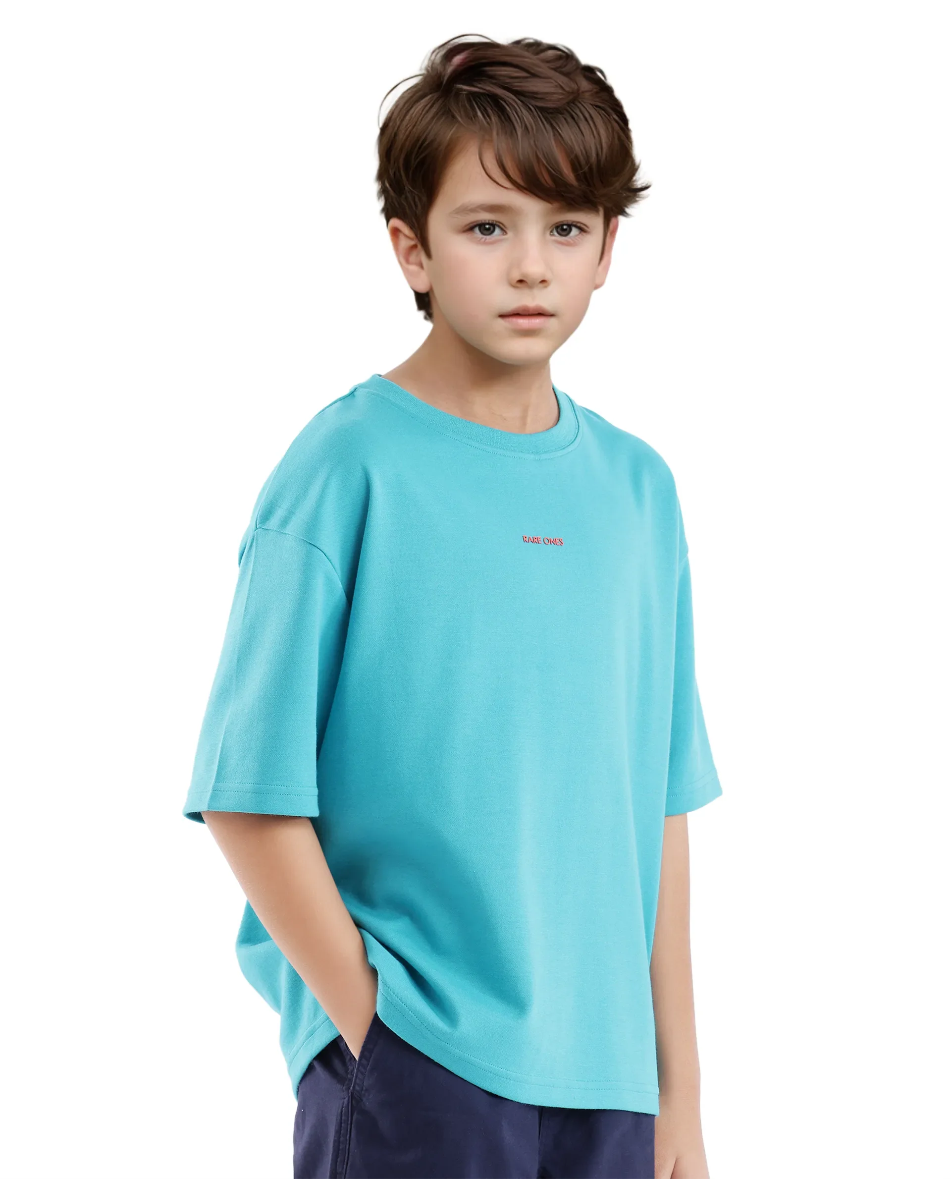 Rare Ones Kids Fleu Turq Cotton Short Sleeve Crew Neck Cmyk Print Boxy T-Shirt - Image 4