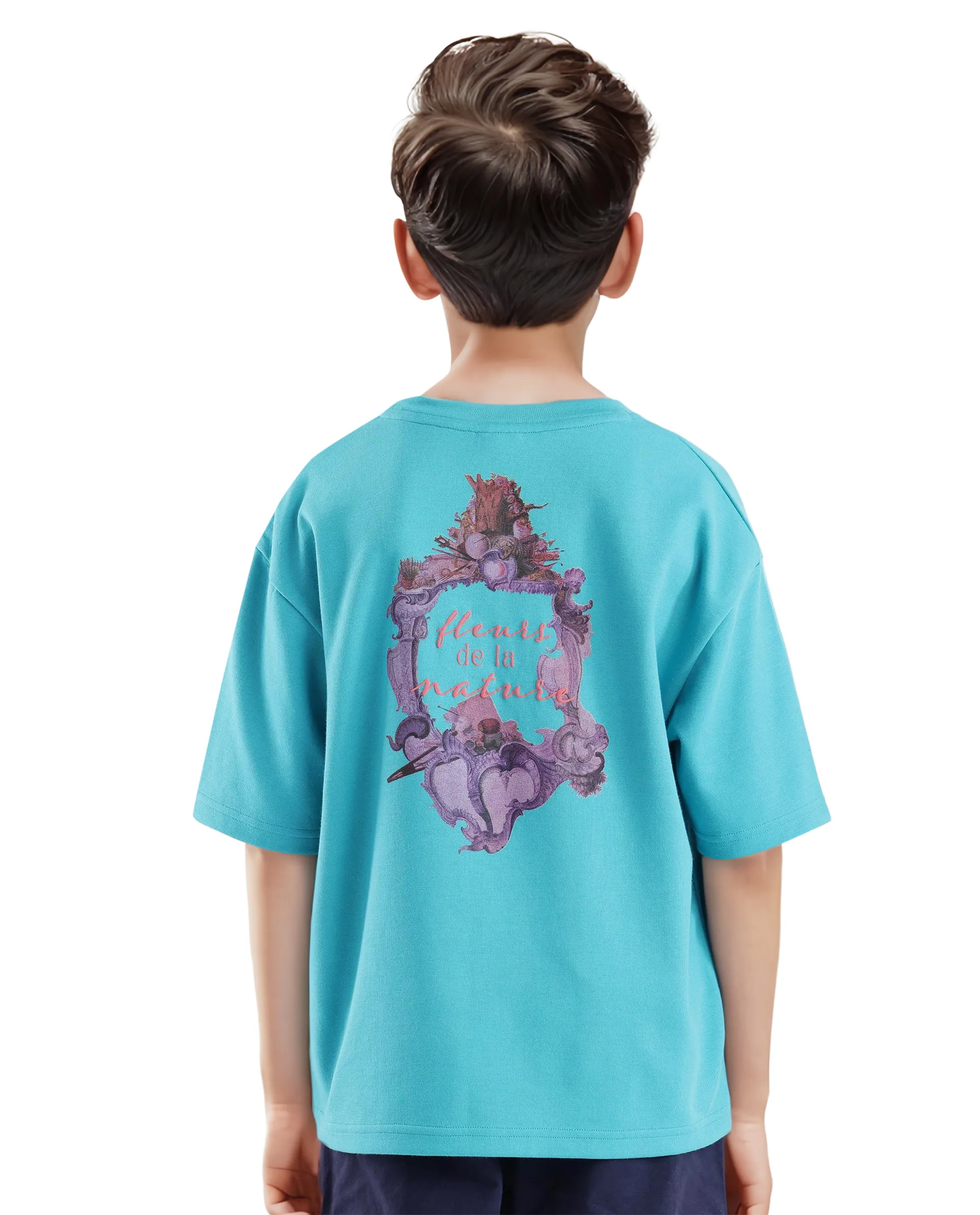 Rare Ones Kids Fleu Turq Cotton Short Sleeve Crew Neck Cmyk Print Boxy T-Shirt - Image 7