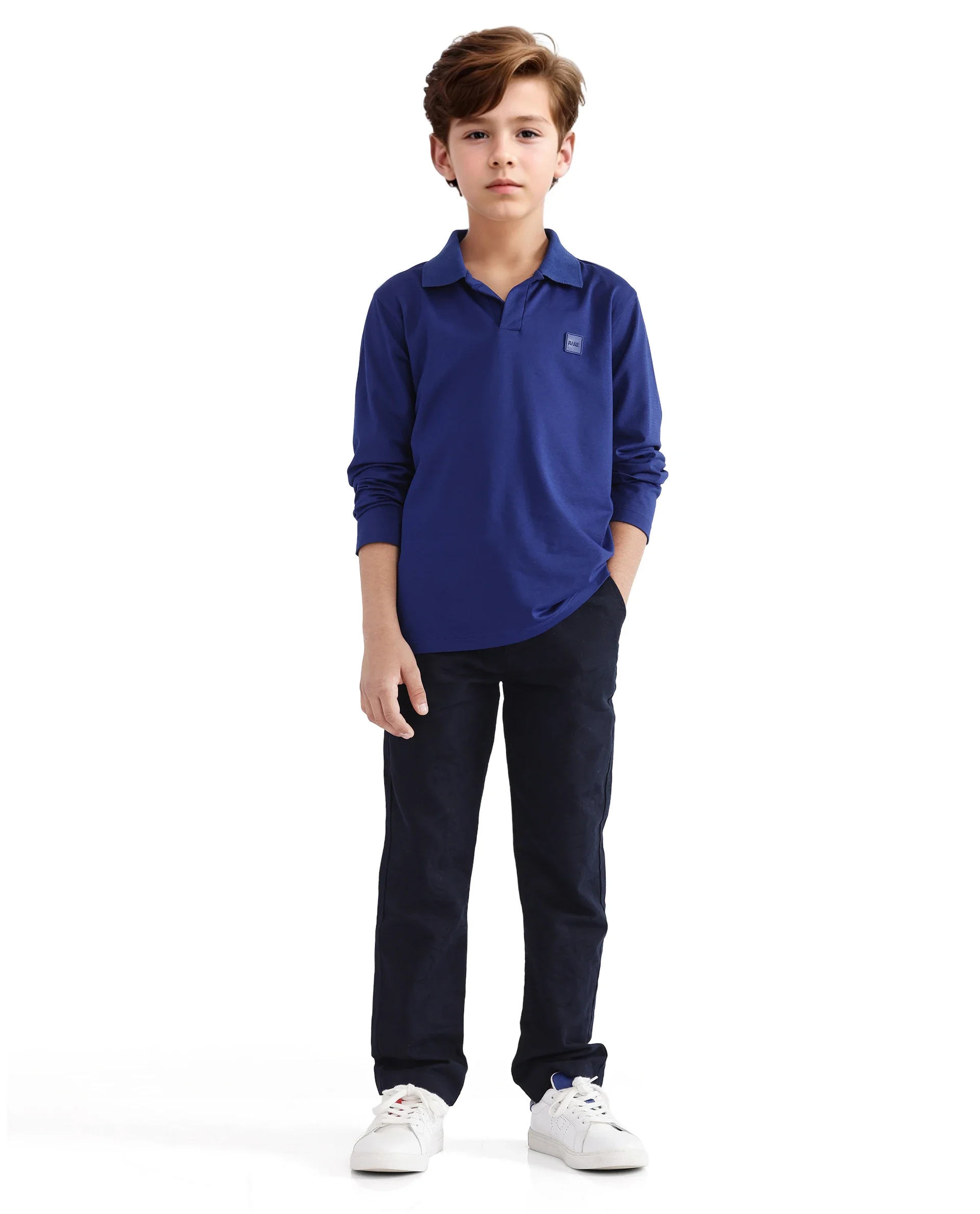 Rare Ones Kids Flit Blue Cotton Blend Full Sleeve Regular Collar Solid Polo - Image 2