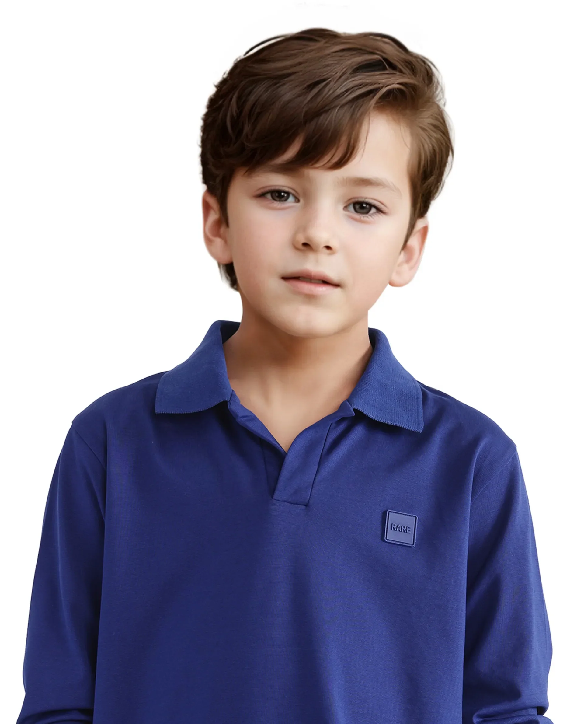 Rare Ones Kids Flit Blue Cotton Blend Full Sleeve Regular Collar Solid Polo - Image 4