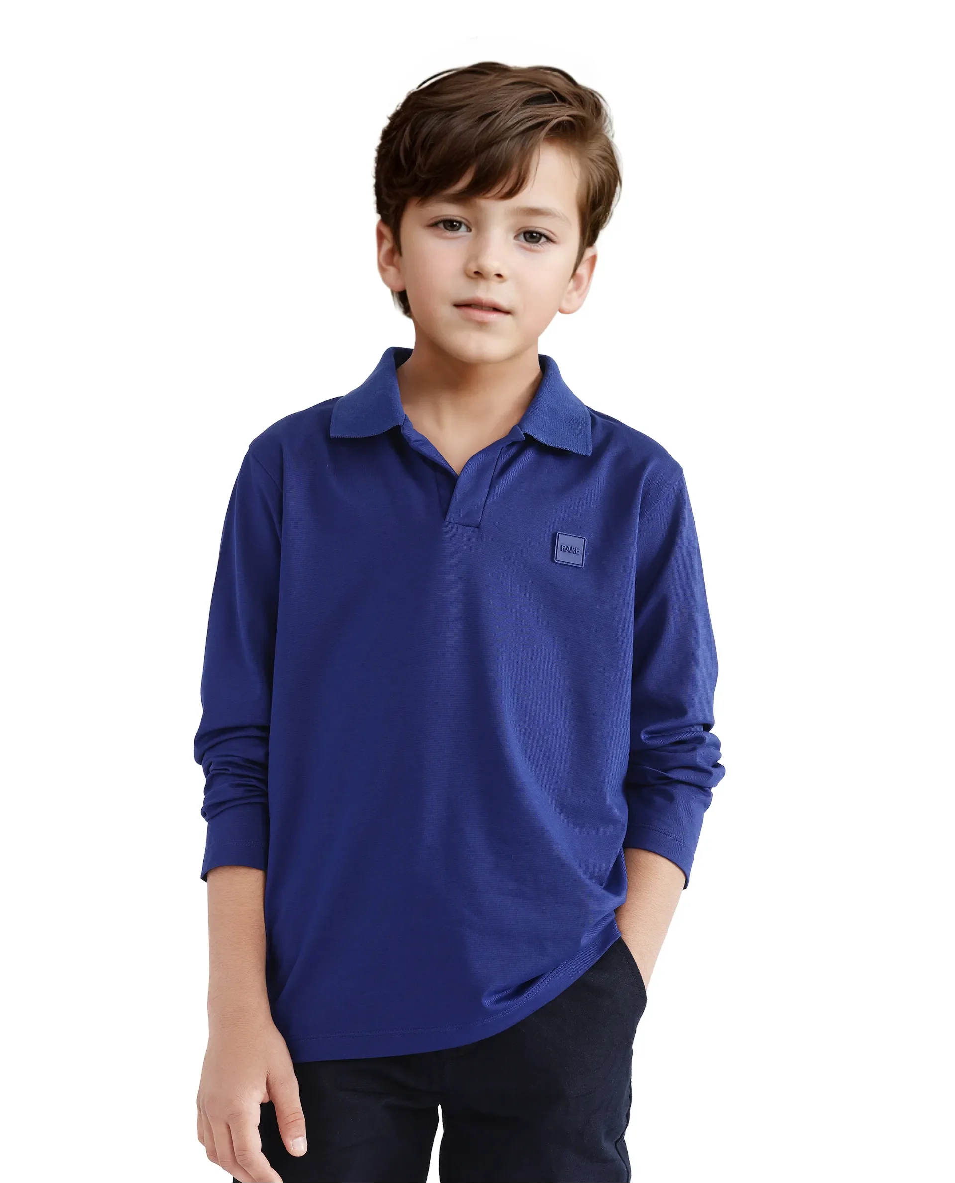 Rare Ones Kids Flit Blue Cotton Blend Full Sleeve Regular Collar Solid Polo - Image 5
