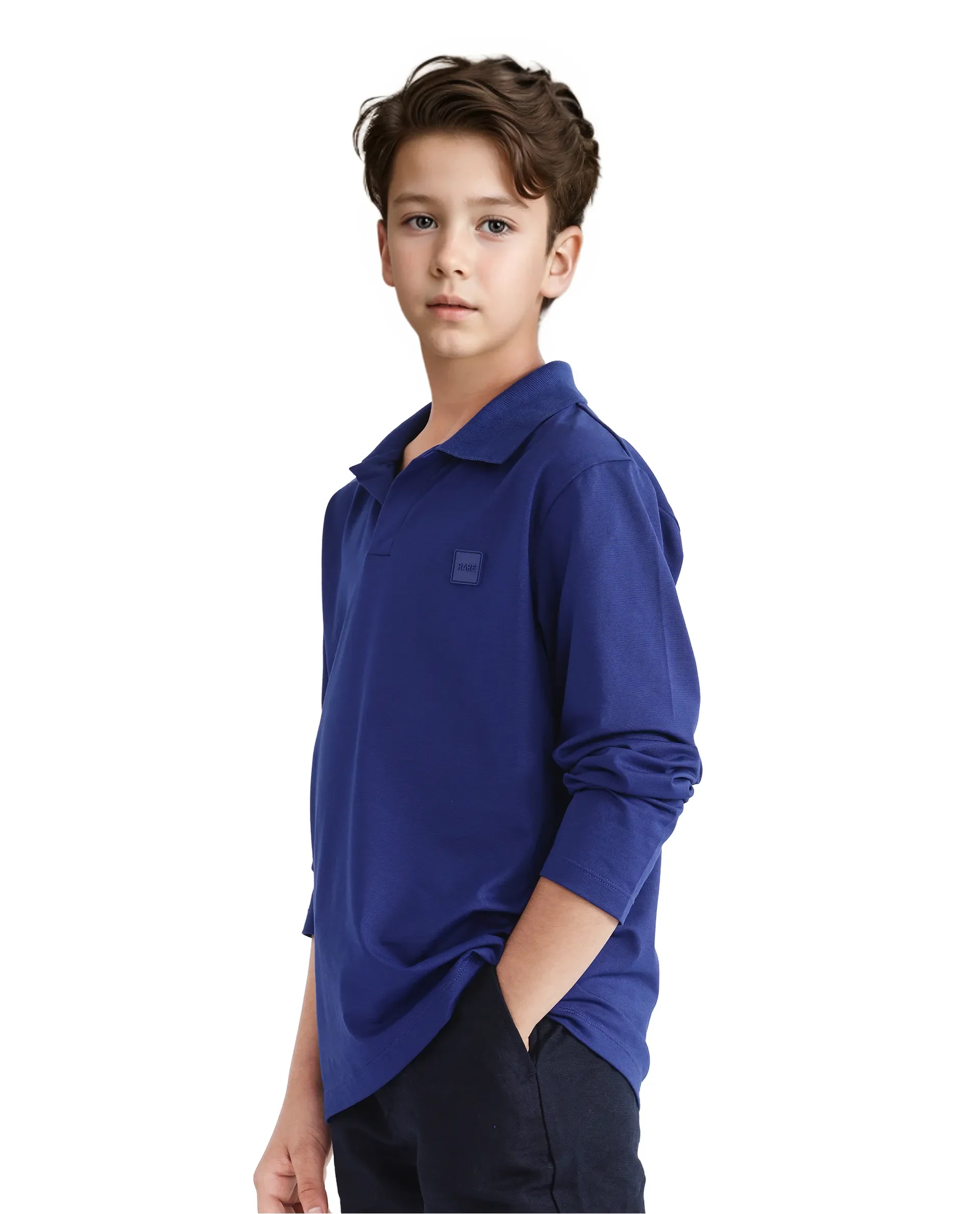 Rare Ones Kids Flit Blue Cotton Blend Full Sleeve Regular Collar Solid Polo - Image 6
