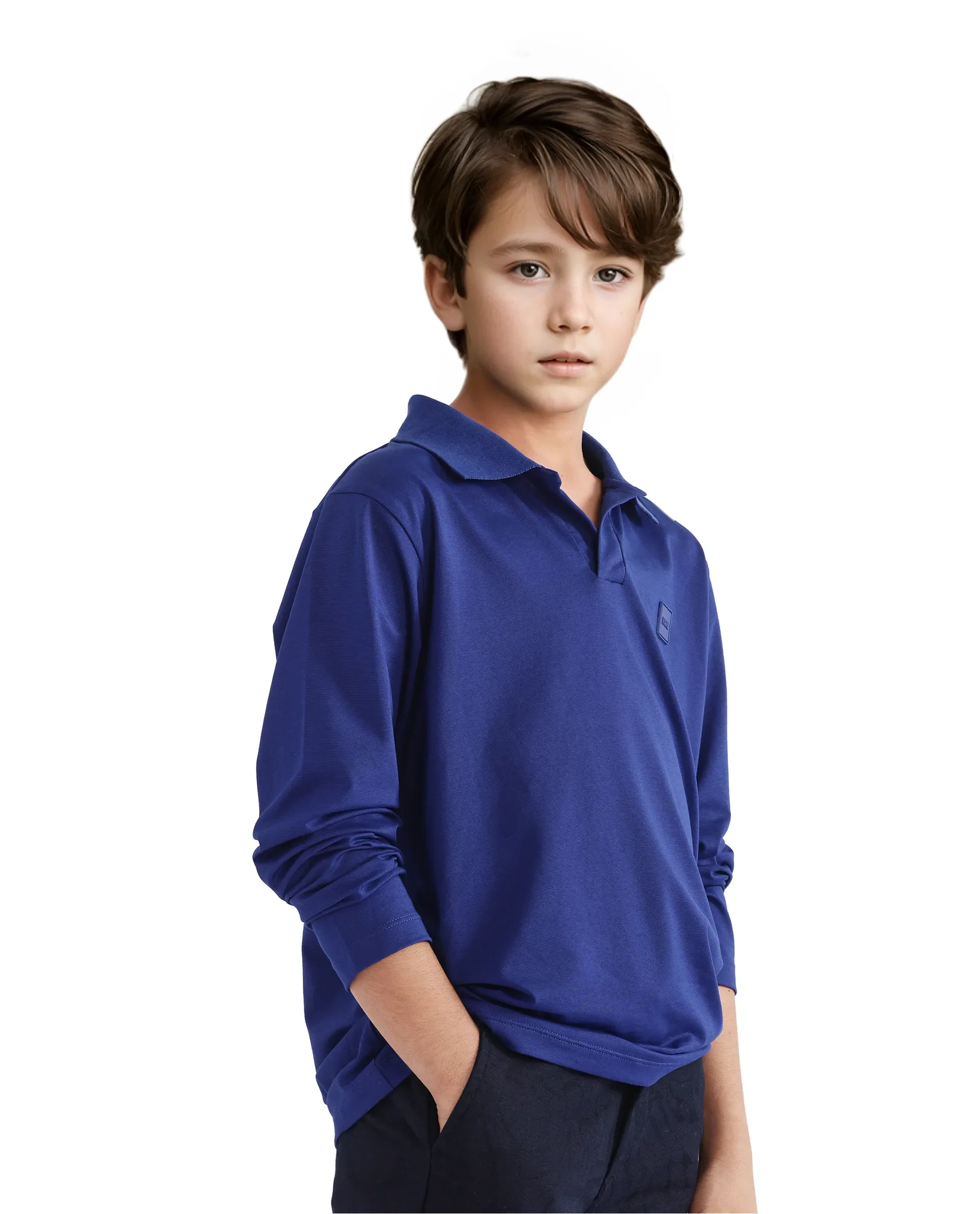 Rare Ones Kids Flit Blue Cotton Blend Full Sleeve Regular Collar Solid Polo - Image 7