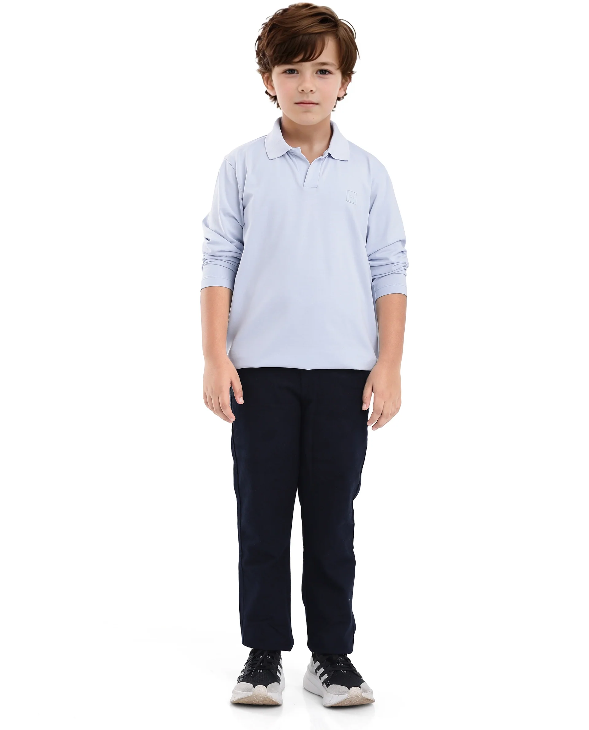 Rare Ones Kids Flit Light Blue Cotton Blend Full Sleeve Regular Collar Solid Polo - Image 2