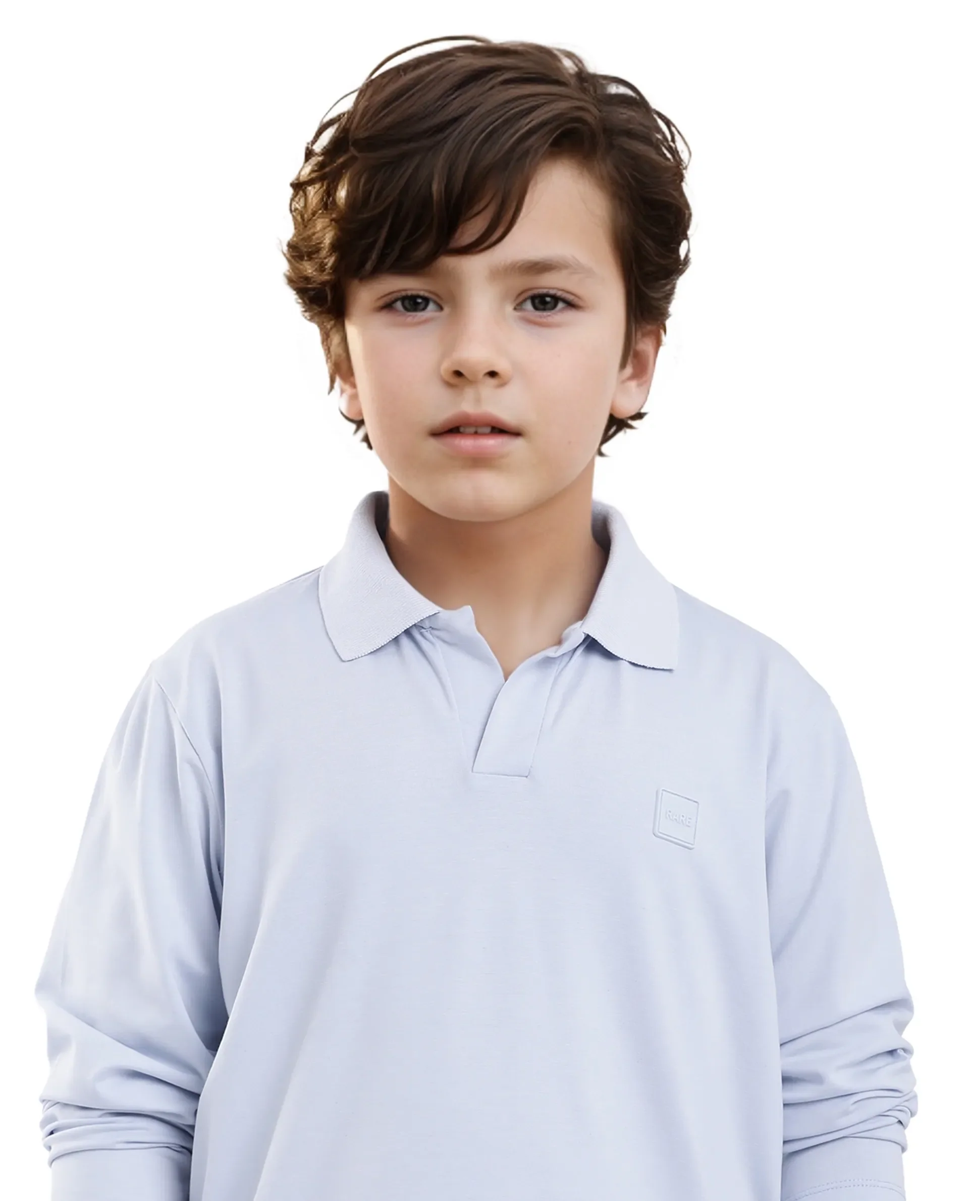 Rare Ones Kids Flit Light Blue Cotton Blend Full Sleeve Regular Collar Solid Polo - Image 3