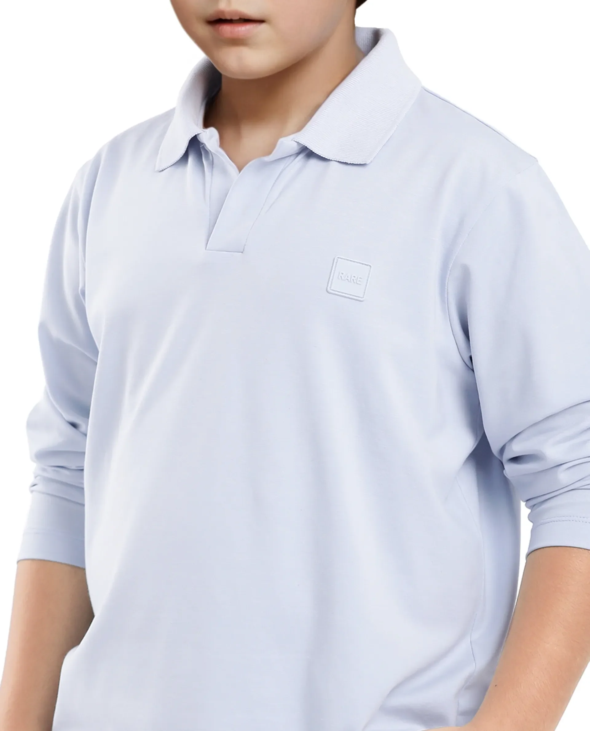 Rare Ones Kids Flit Light Blue Cotton Blend Full Sleeve Regular Collar Solid Polo - Image 4