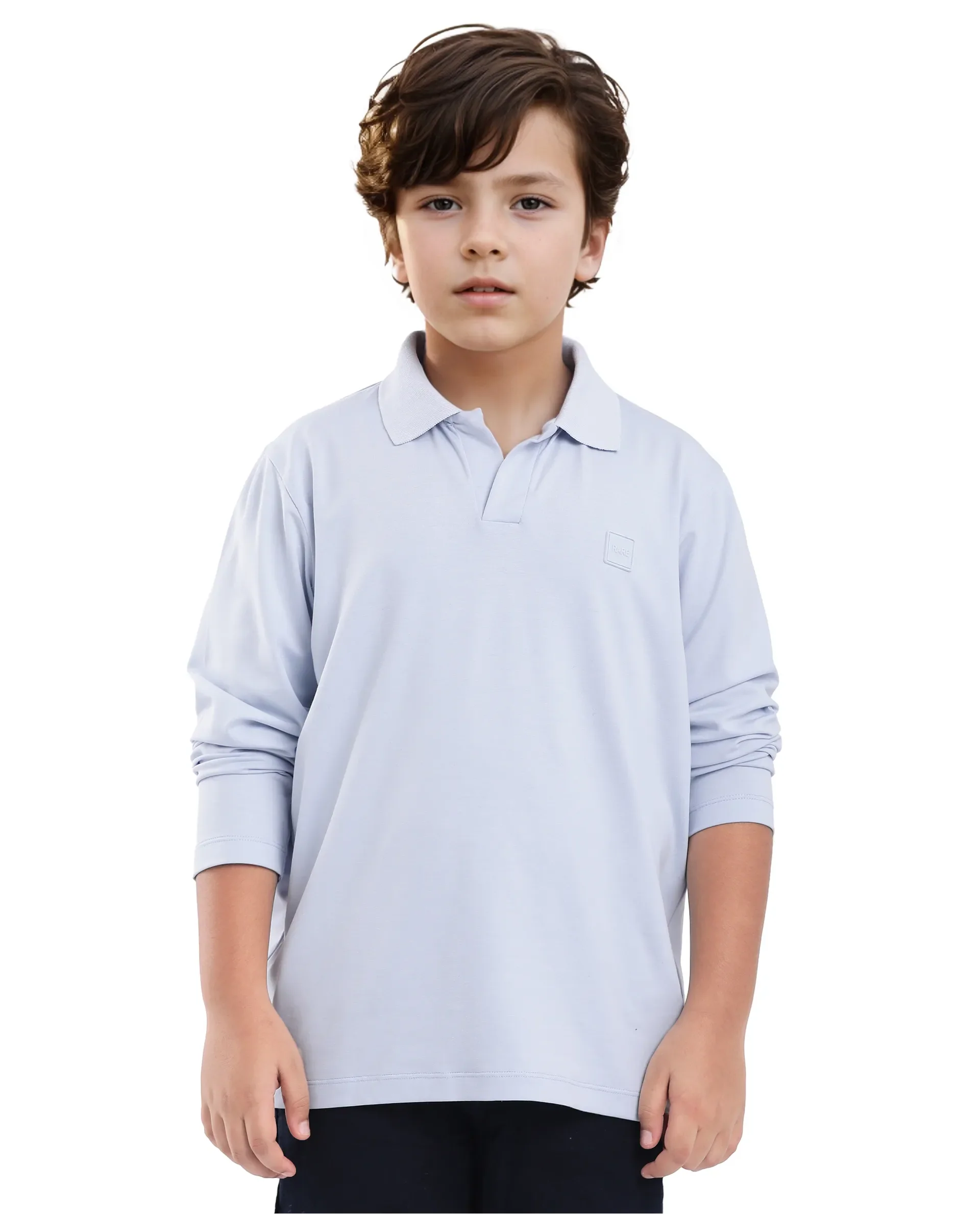 Rare Ones Kids Flit Light Blue Cotton Blend Full Sleeve Regular Collar Solid Polo - Image 5