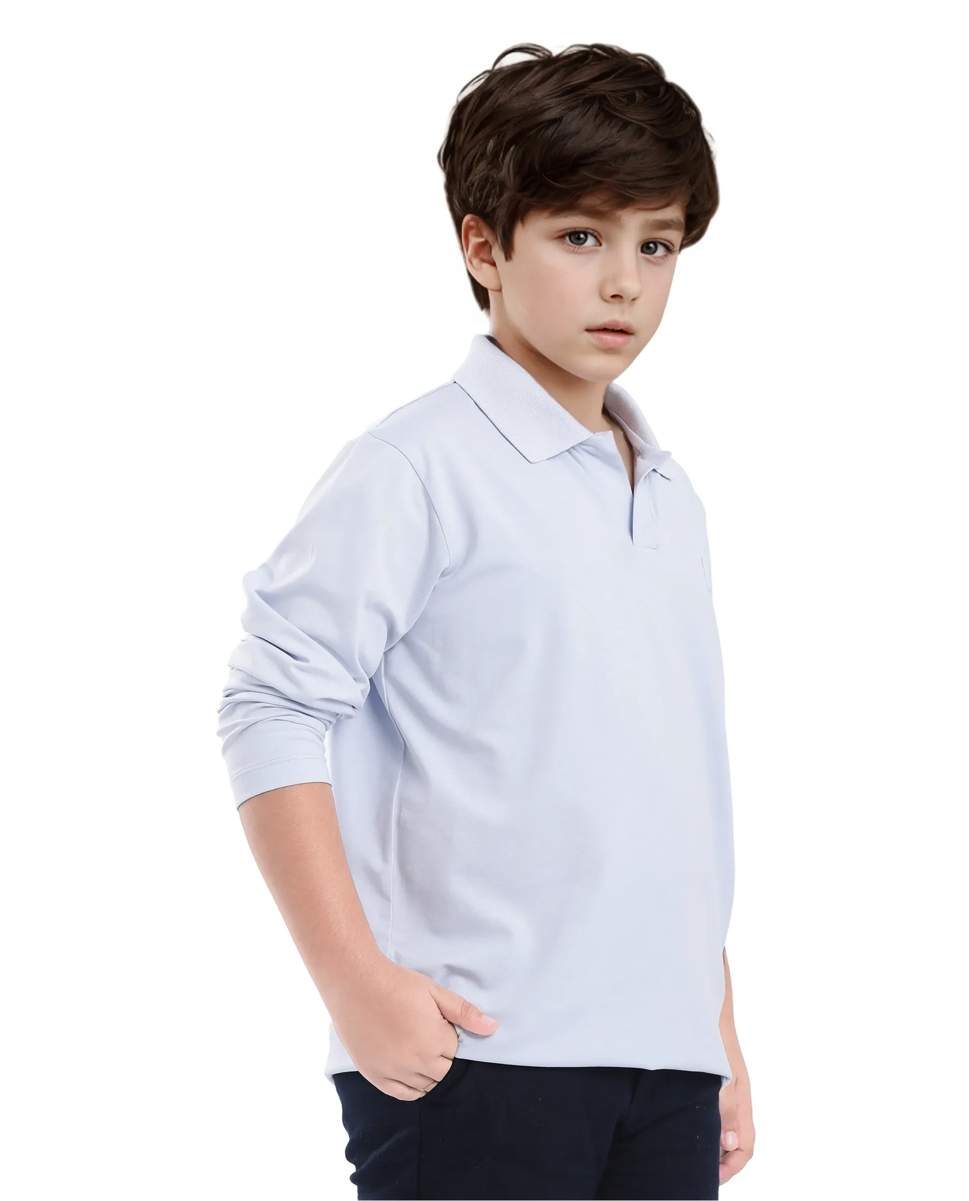 Rare Ones Kids Flit Light Blue Cotton Blend Full Sleeve Regular Collar Solid Polo - Image 6